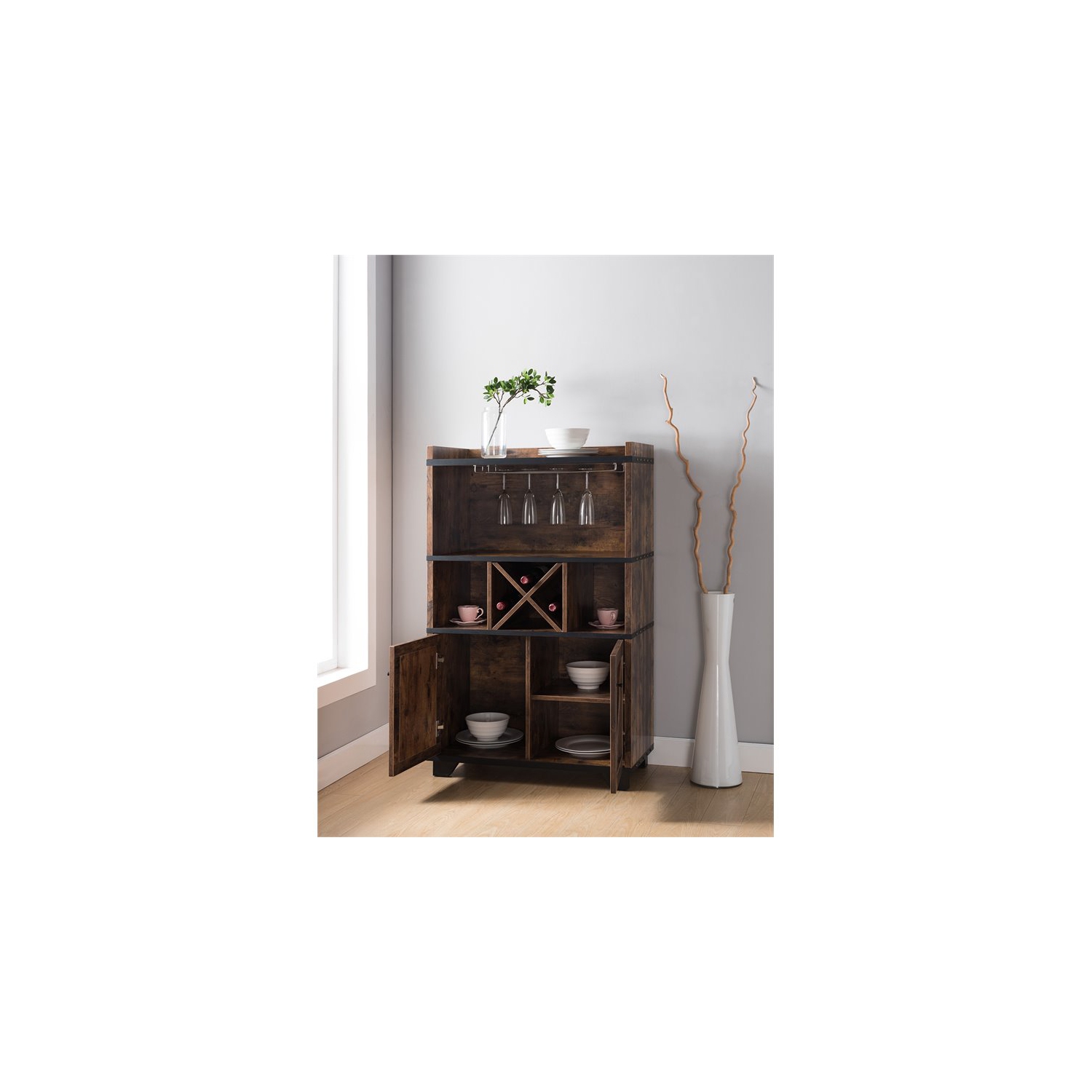 Furniture of America Glamdon Farmhouse Wood 4-Bottle Wine Rack in Brown
