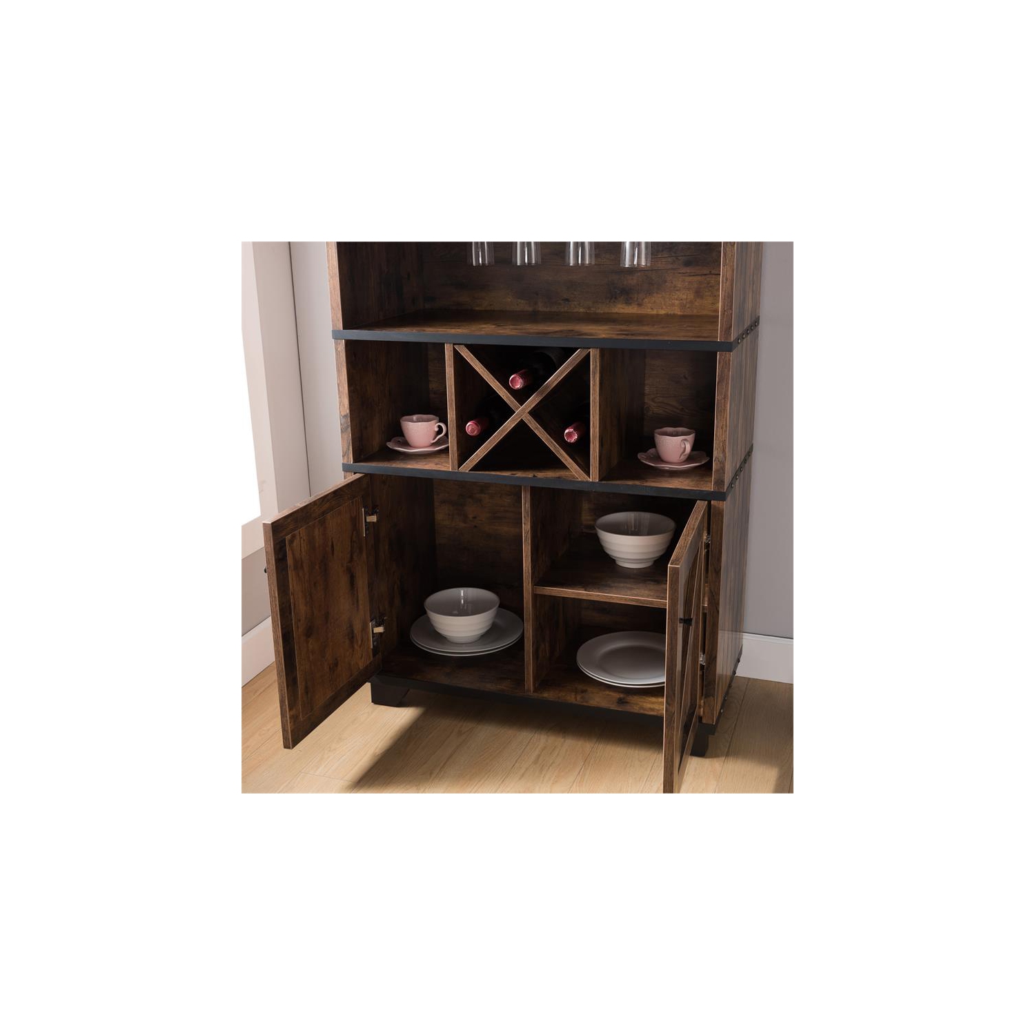 Furniture of America Glamdon Farmhouse Wood 4-Bottle Wine Rack in Brown
