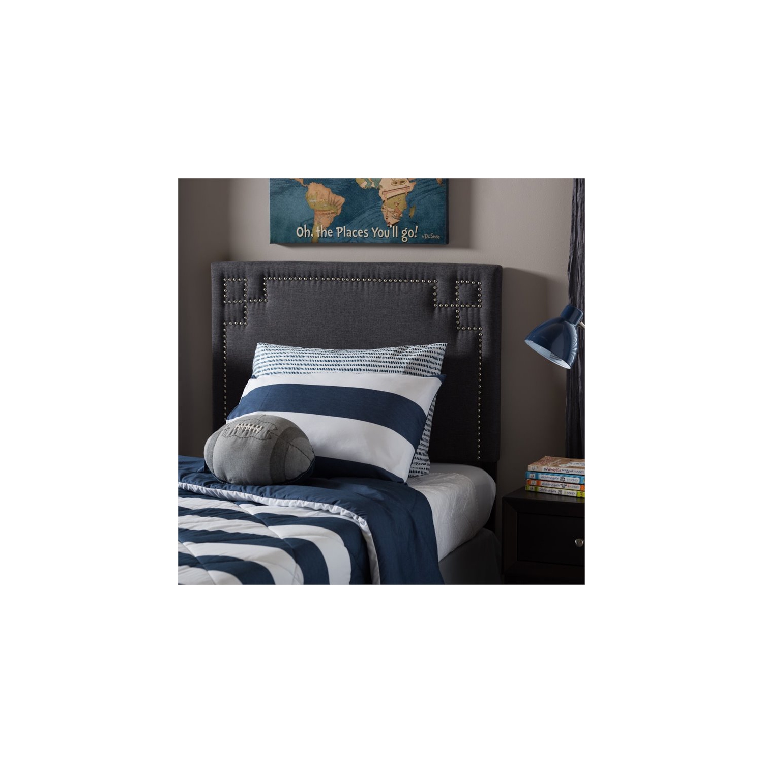 Tête de lit rembourrée Geneva pour lit simple, gris foncé