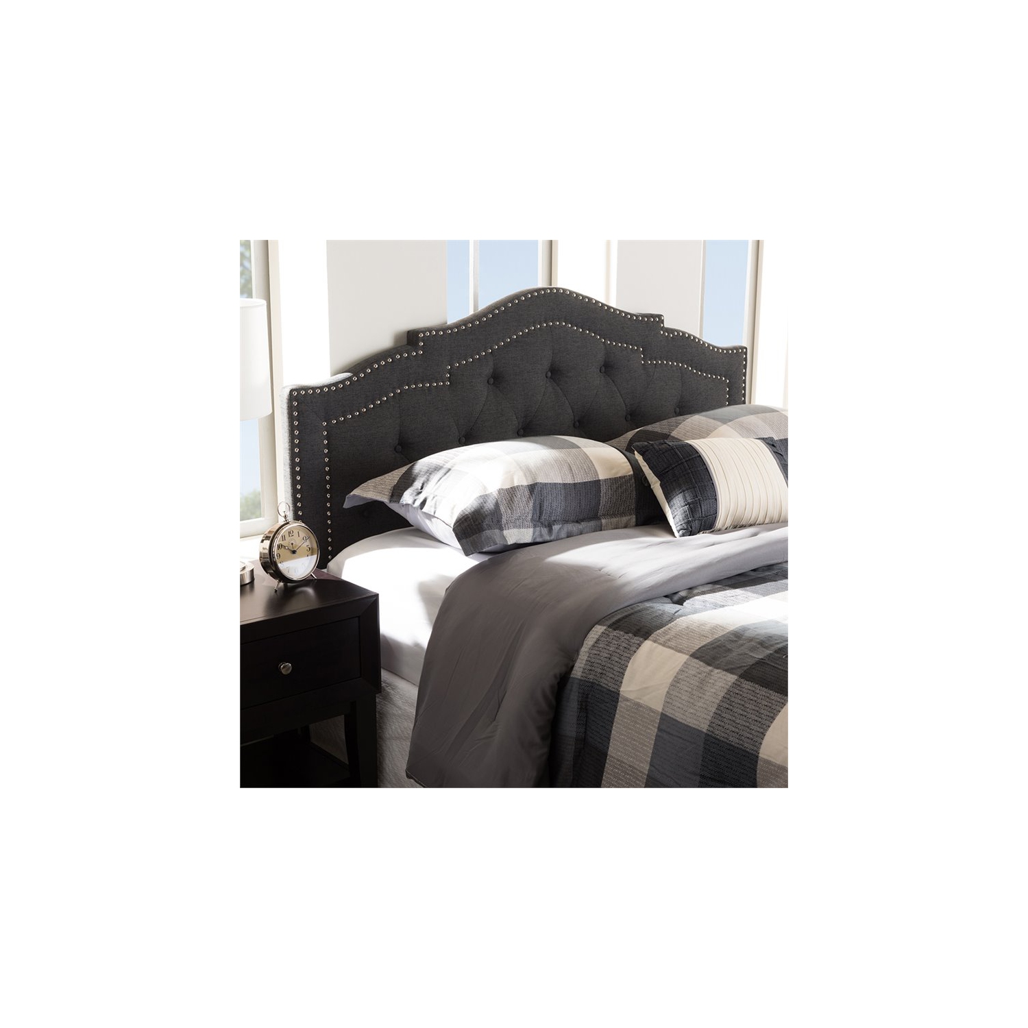 Baxton Studio Edith Tufted Queen Panel Headboard in Dark Gray