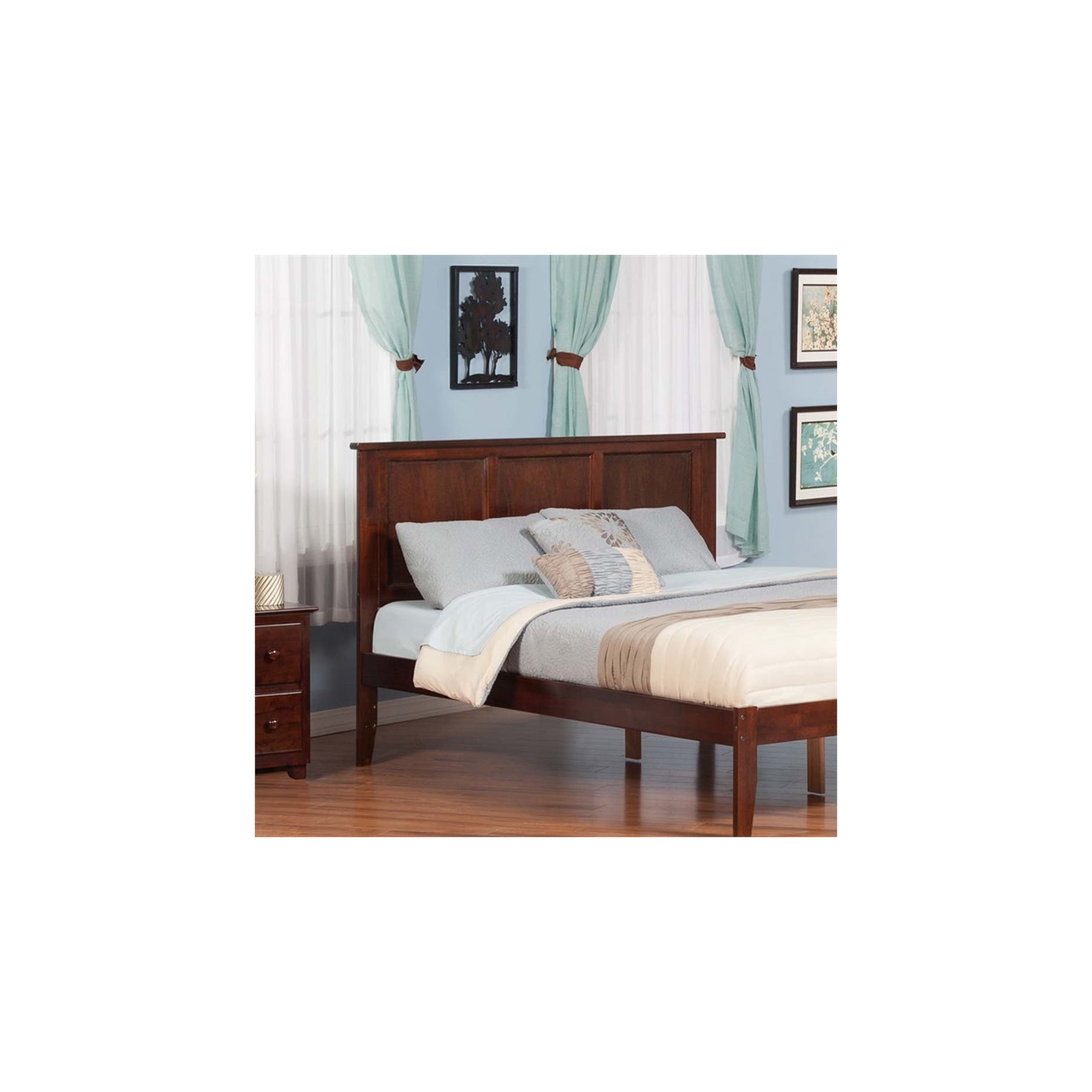 AFI Madison Queen Solid Wood Panel Headboard with Device Charger in Walnut