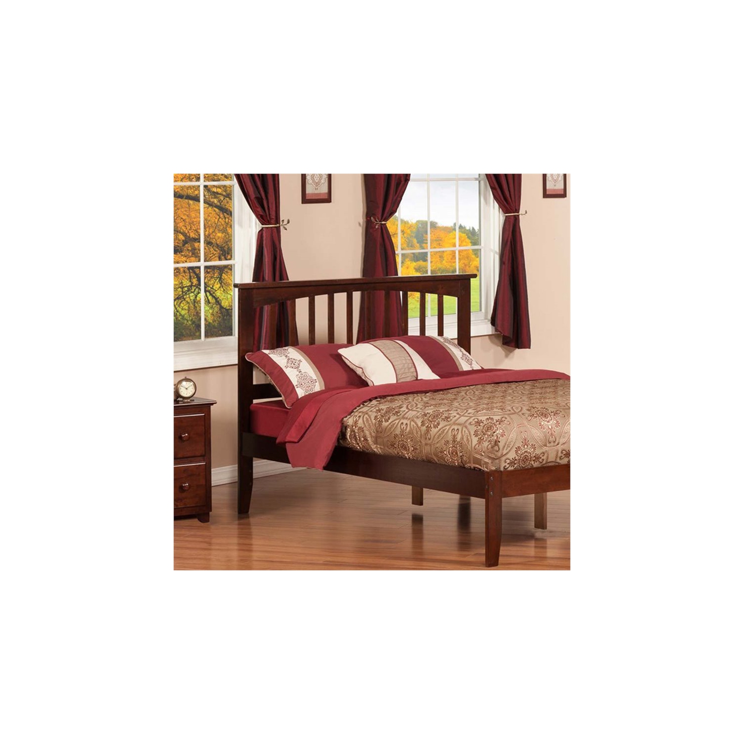 AFI Mission Full Solid Wood Headboard with Device Charger in Walnut