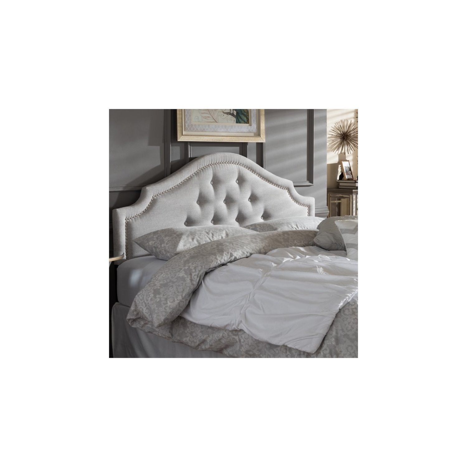 Cora Upholstered Queen Headboard in Grayish Beige