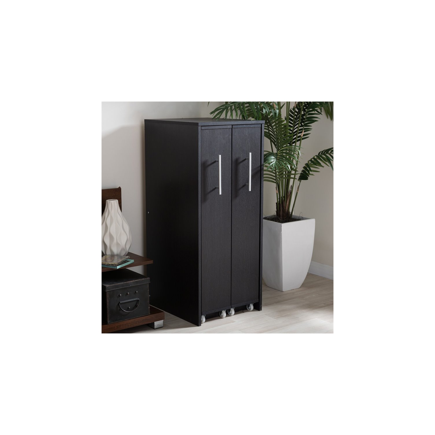 Baxton Studio Lindo 2 Pull Out Door Media Storage Cabinet in Brown