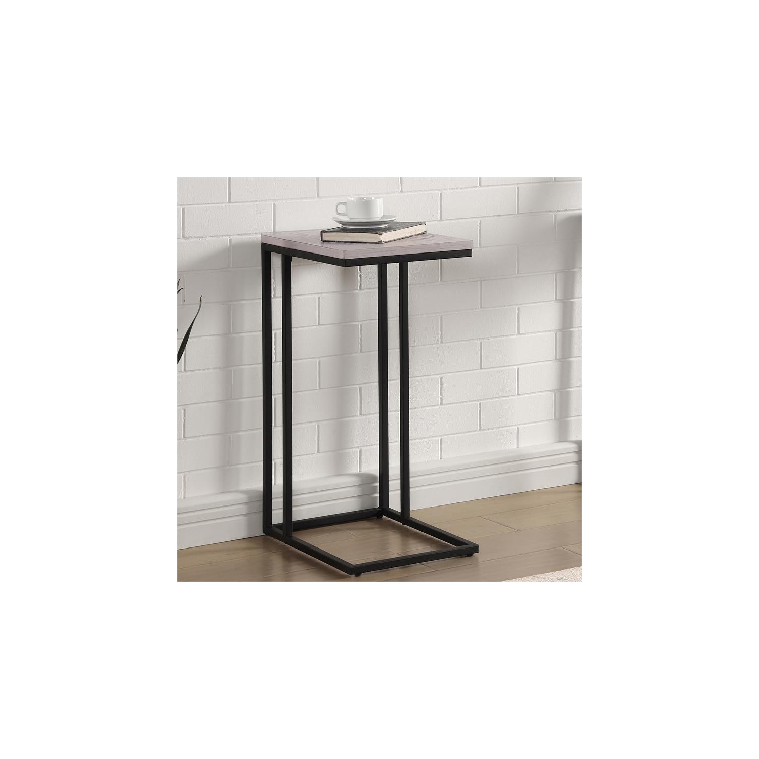 Furniture of America Vidan Rustic Metal C-Shaped Side Table in Antique White