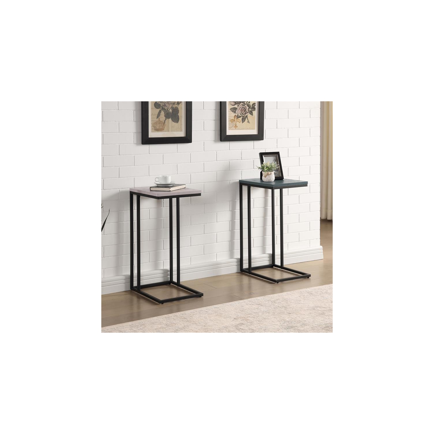 Furniture of America Vidan Rustic Metal C-Shaped Side Table in Antique White