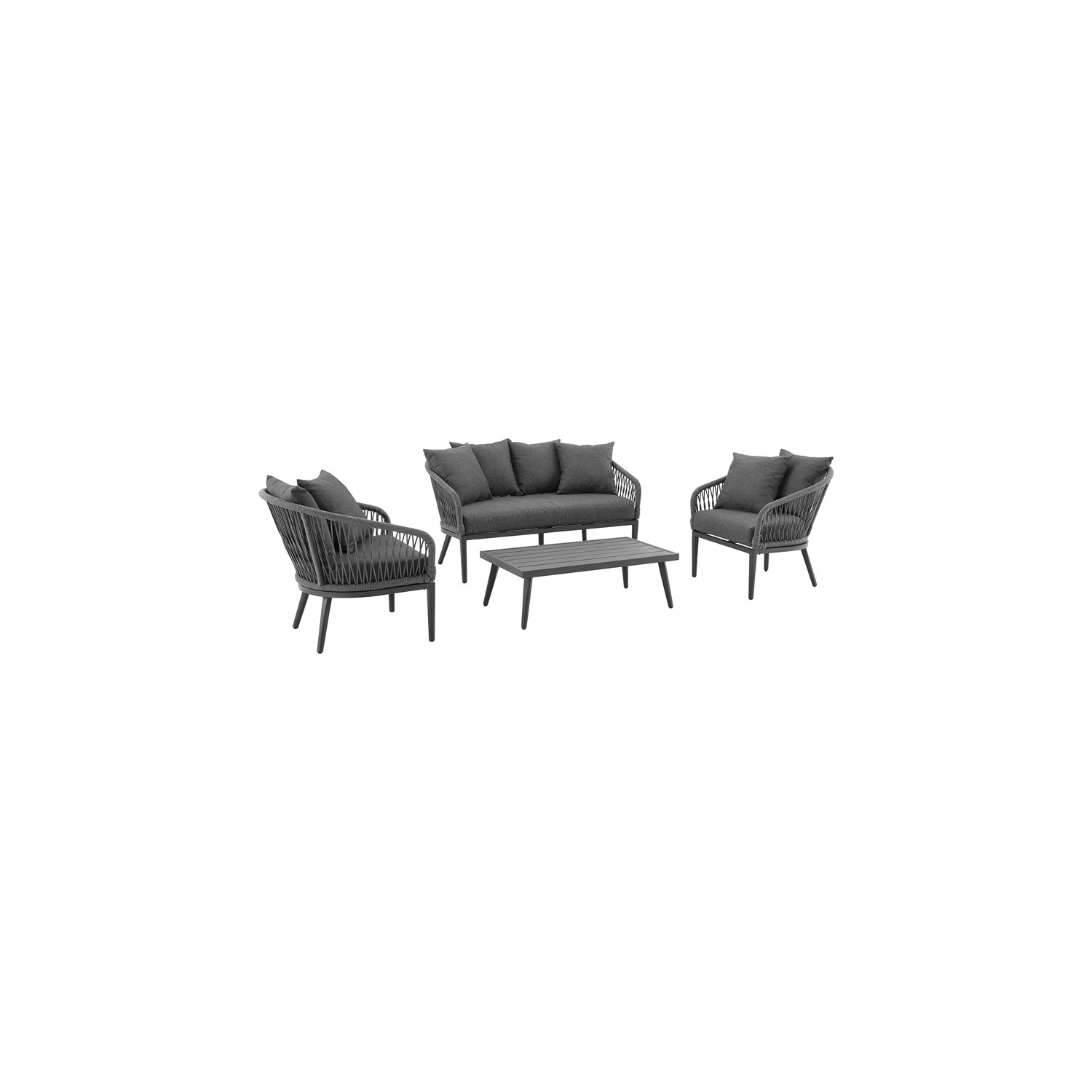 Crosley Furniture Dover 4 Piece Rattan Patio Sofa Set in Charcoal and Black