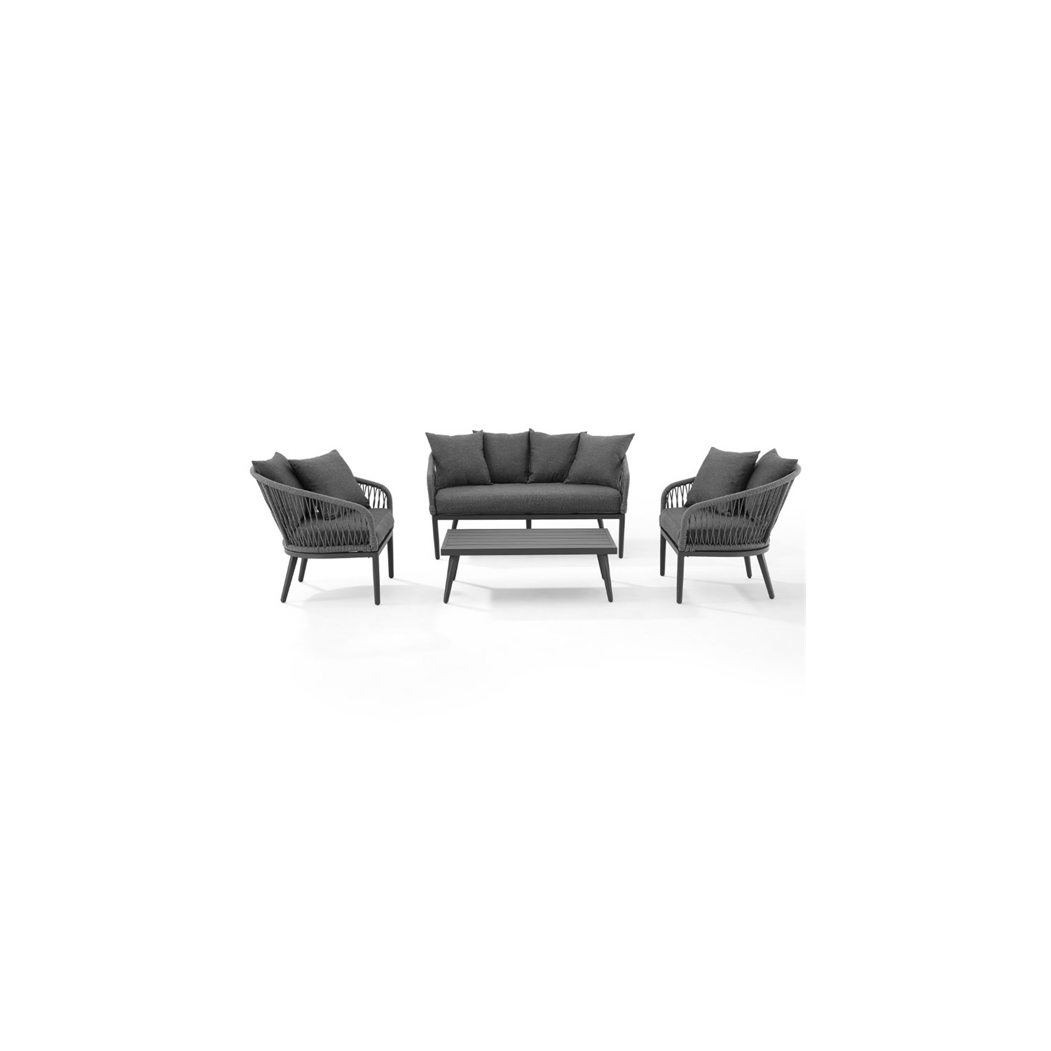 Crosley Furniture Dover 4 Piece Rattan Patio Sofa Set in Charcoal and Black