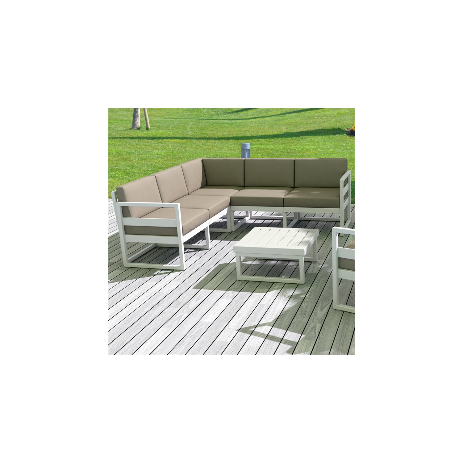 Extension Mykonos blanche avec coussin taupe en acrylique de Compiamia