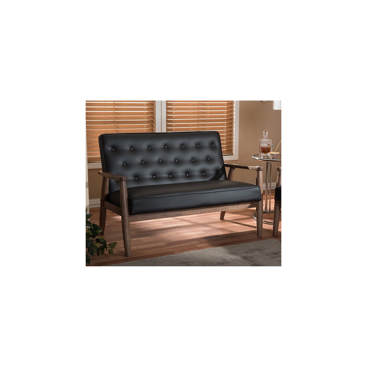 Baxton Studio – Causeuse capitonnée en similicuir Sorrento, brun foncé