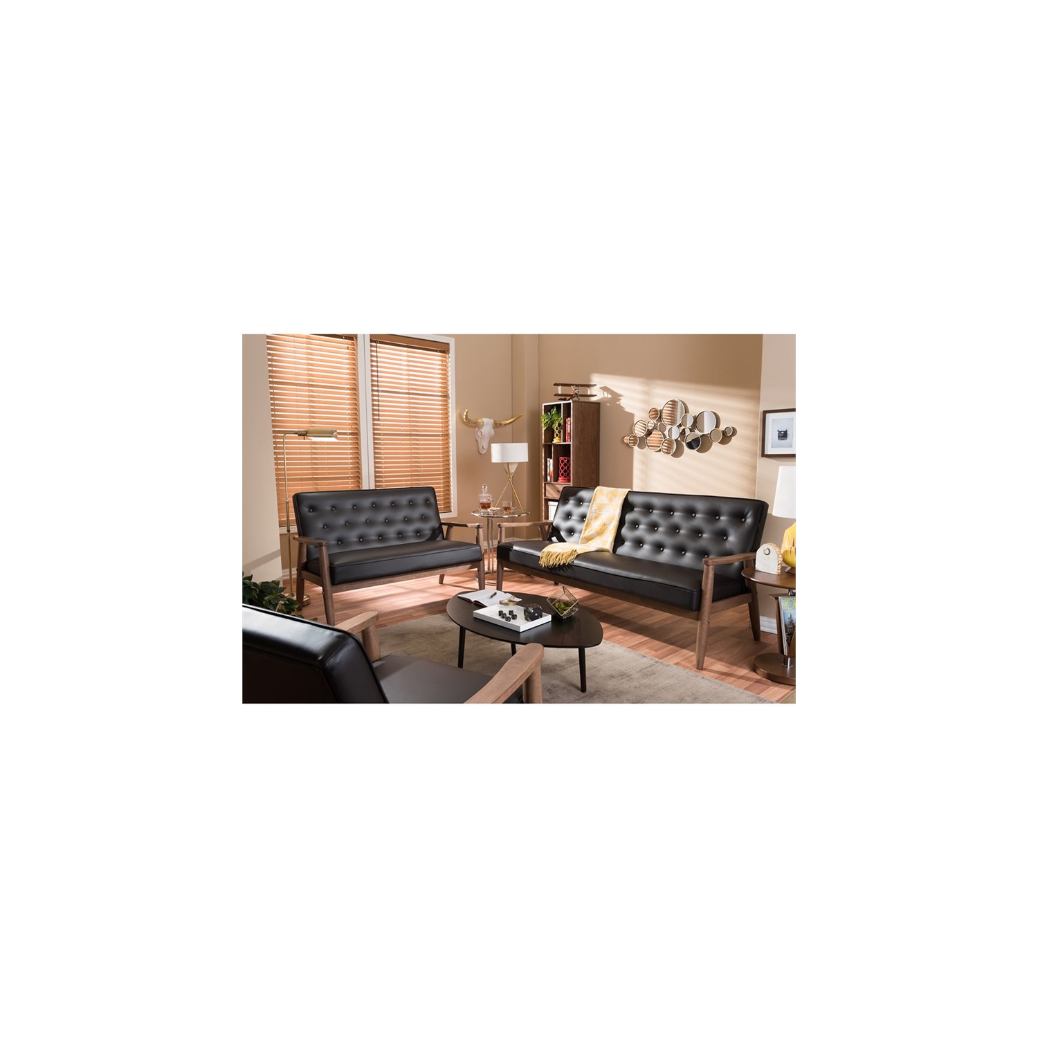 Baxton Studio – Causeuse capitonnée en similicuir Sorrento, brun foncé