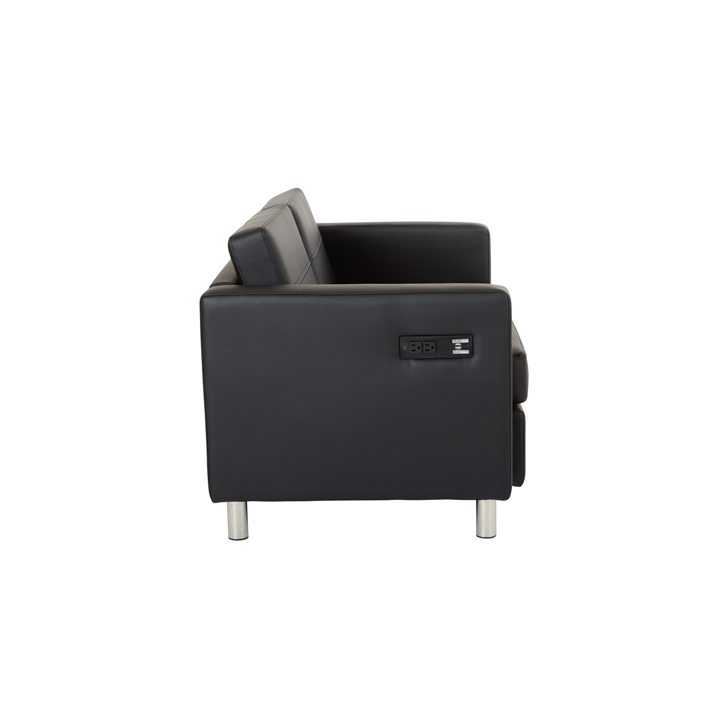Atlantic Loveseat with Dual Charging Station in Dillon Black Faux Leather K/D