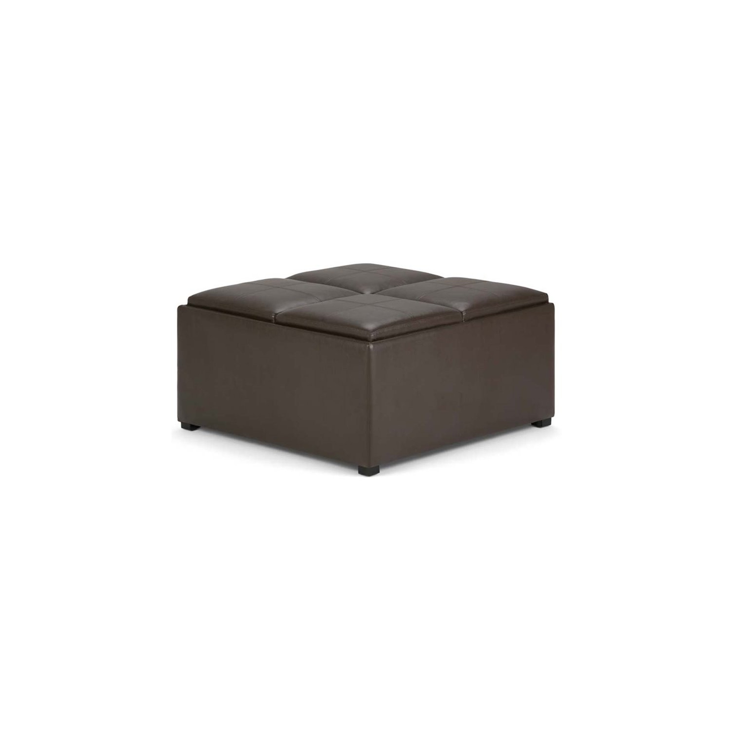 Simpli Home Avalon Square Faux Leather Ottoman in Chocolate Brown