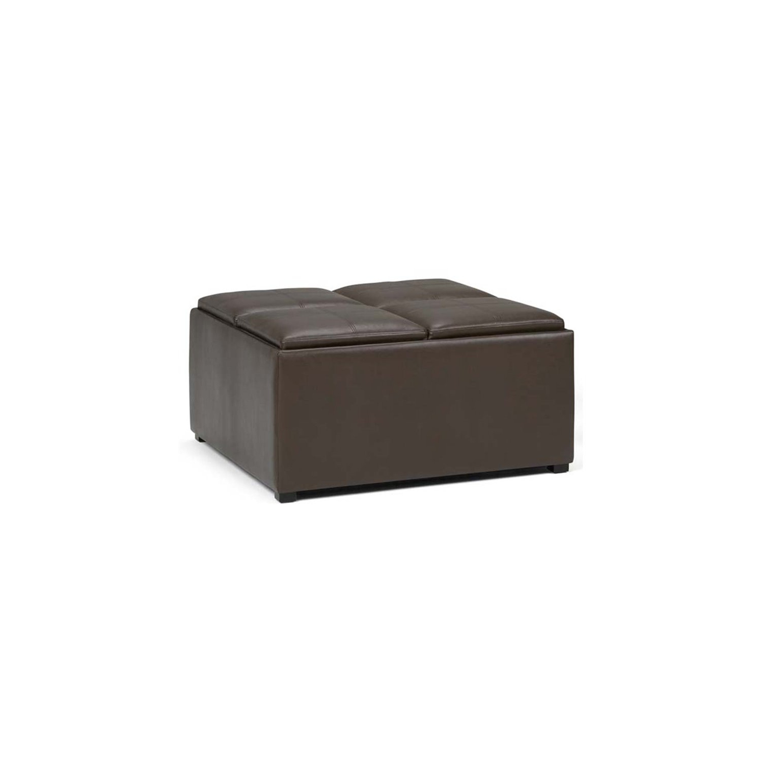 Simpli Home Avalon Square Faux Leather Ottoman in Chocolate Brown