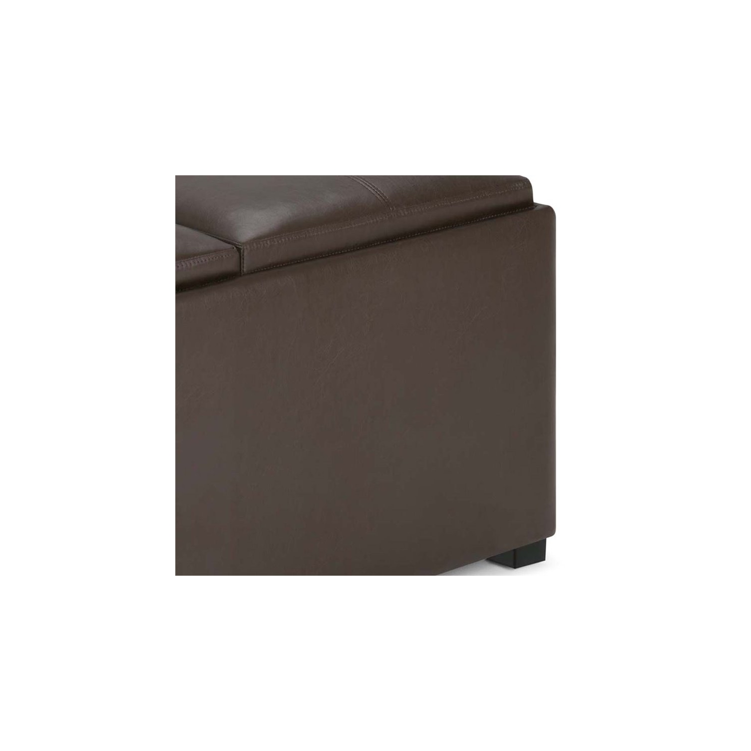 Simpli Home Avalon Square Faux Leather Ottoman in Chocolate Brown
