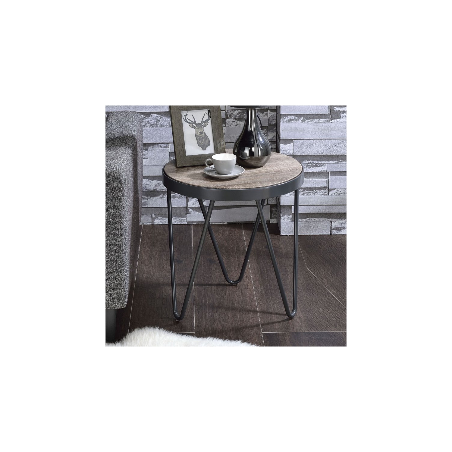 ACME Bage End Table in Weathered Gray Oak