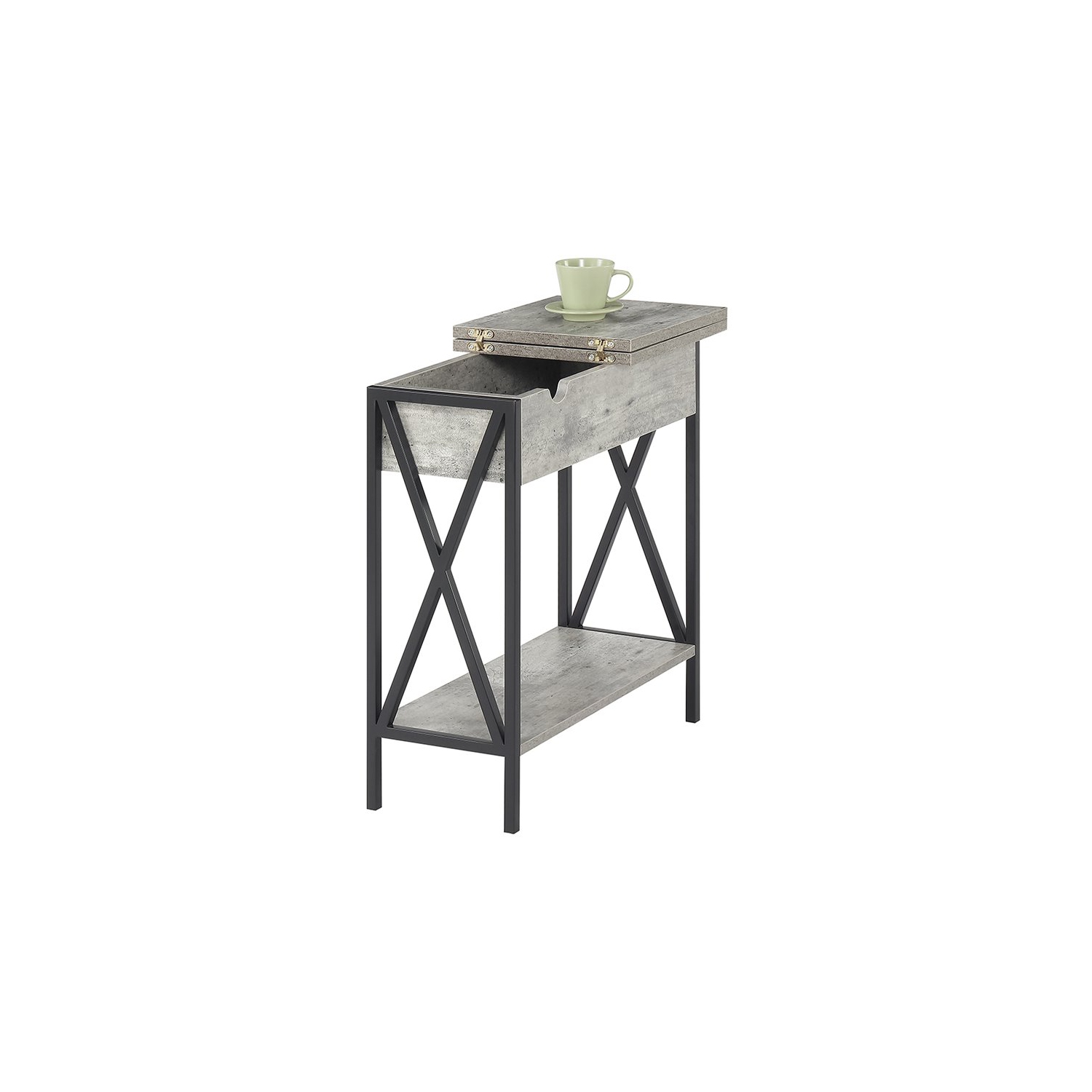 Convenience Concepts Tucson Electric Flip Top End Table in Faux Birch Gray Wood
