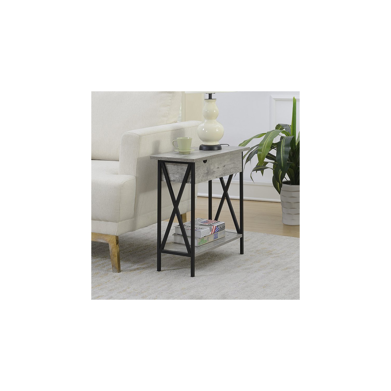Convenience Concepts Tucson Electric Flip Top End Table in Faux Birch Gray Wood