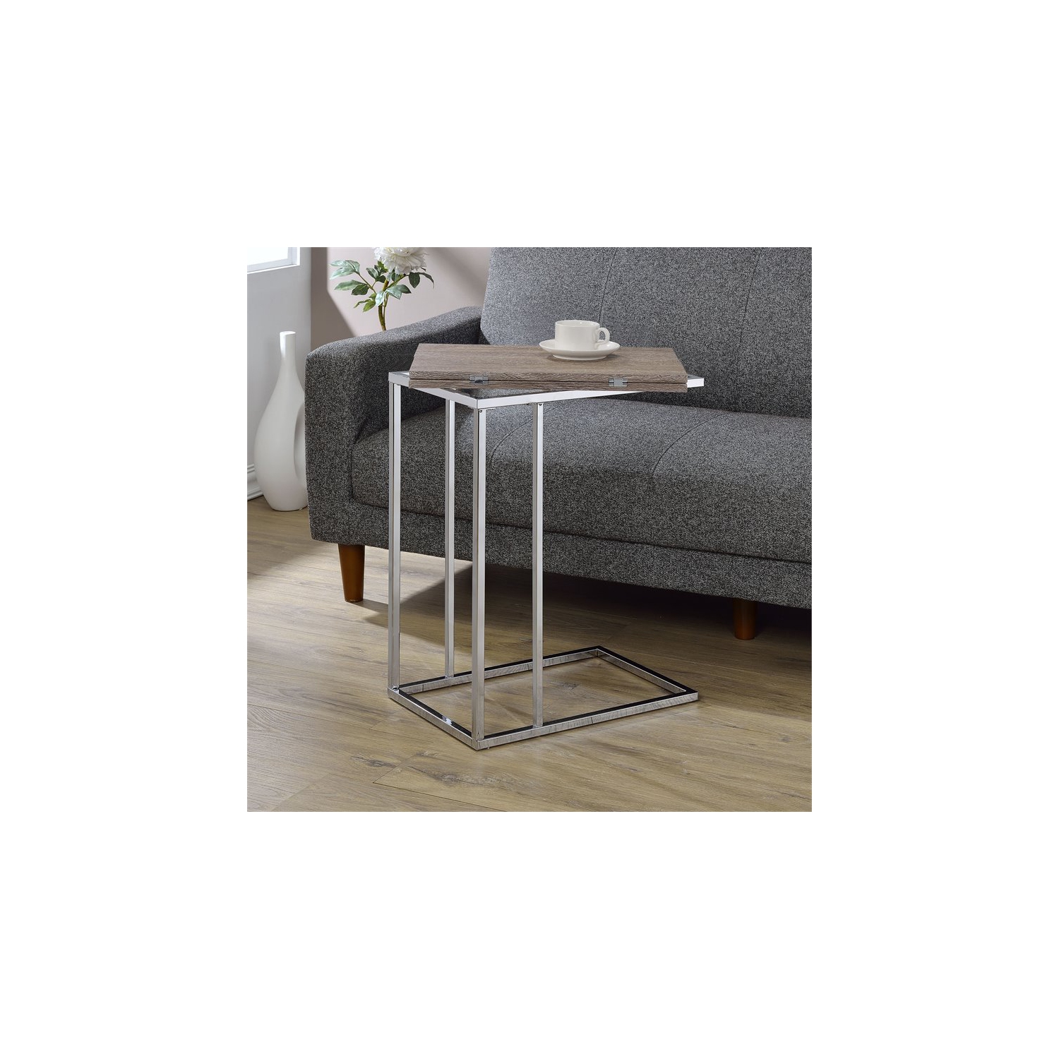 Bowery Hill End Table in Gray and Weathered Oak