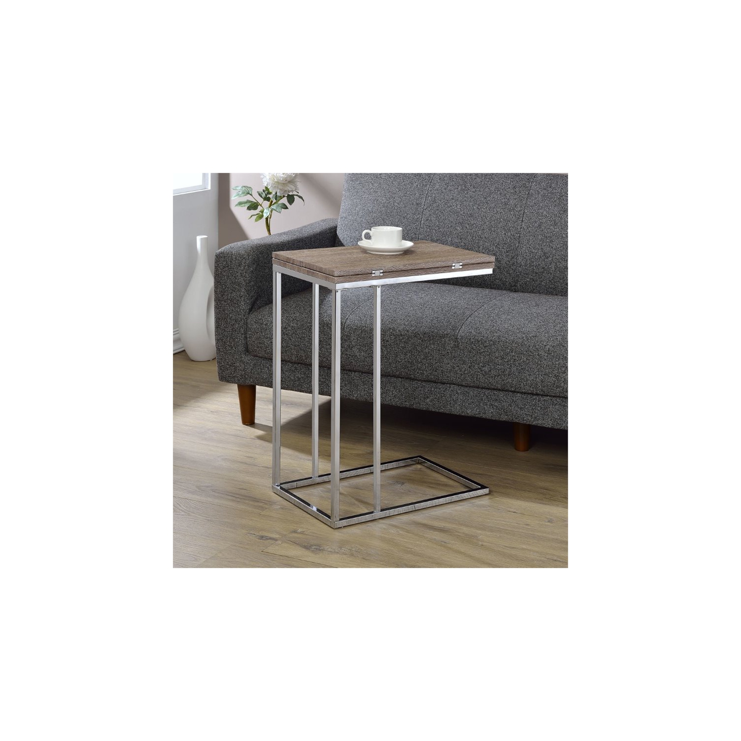 Bowery Hill End Table in Gray and Weathered Oak