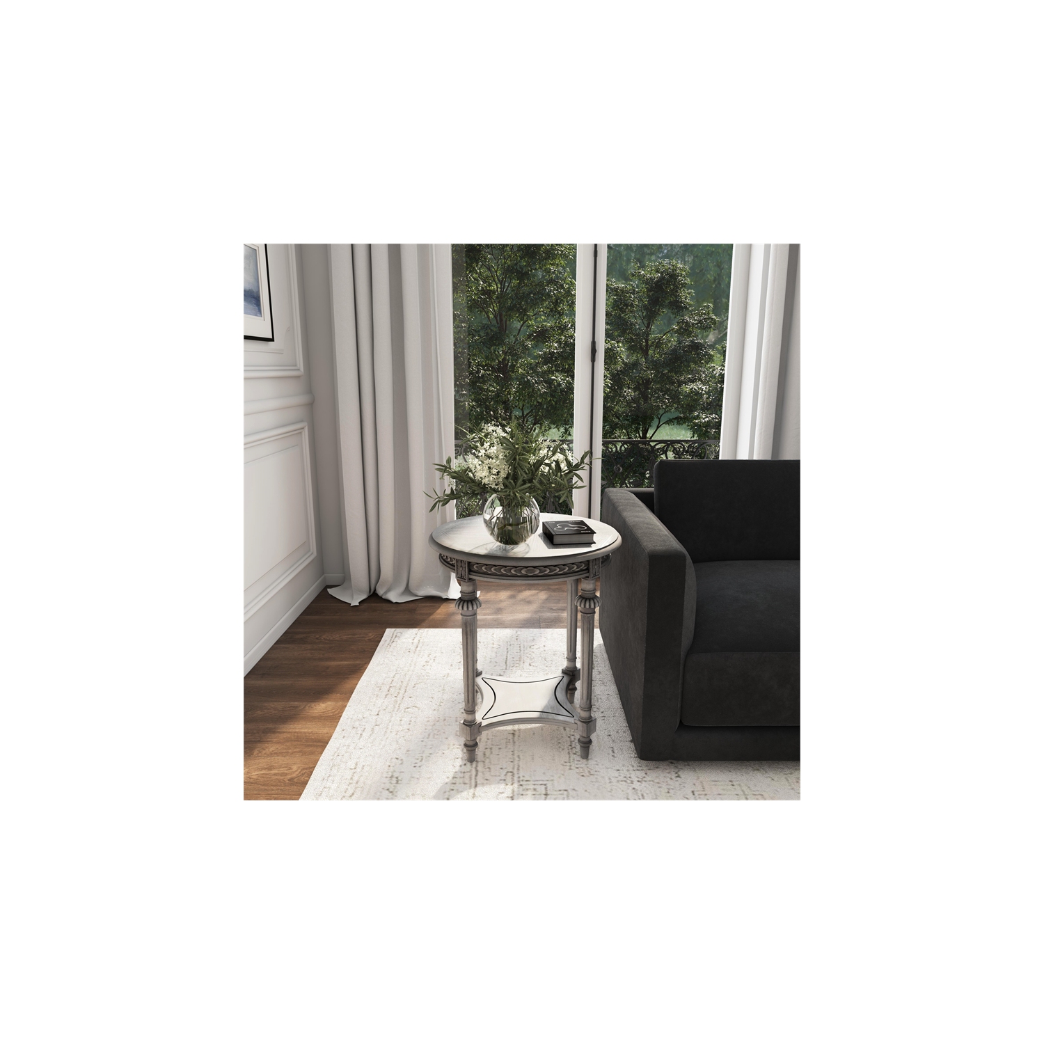 Butler Hellinger Round Gray Wood Lamp Table