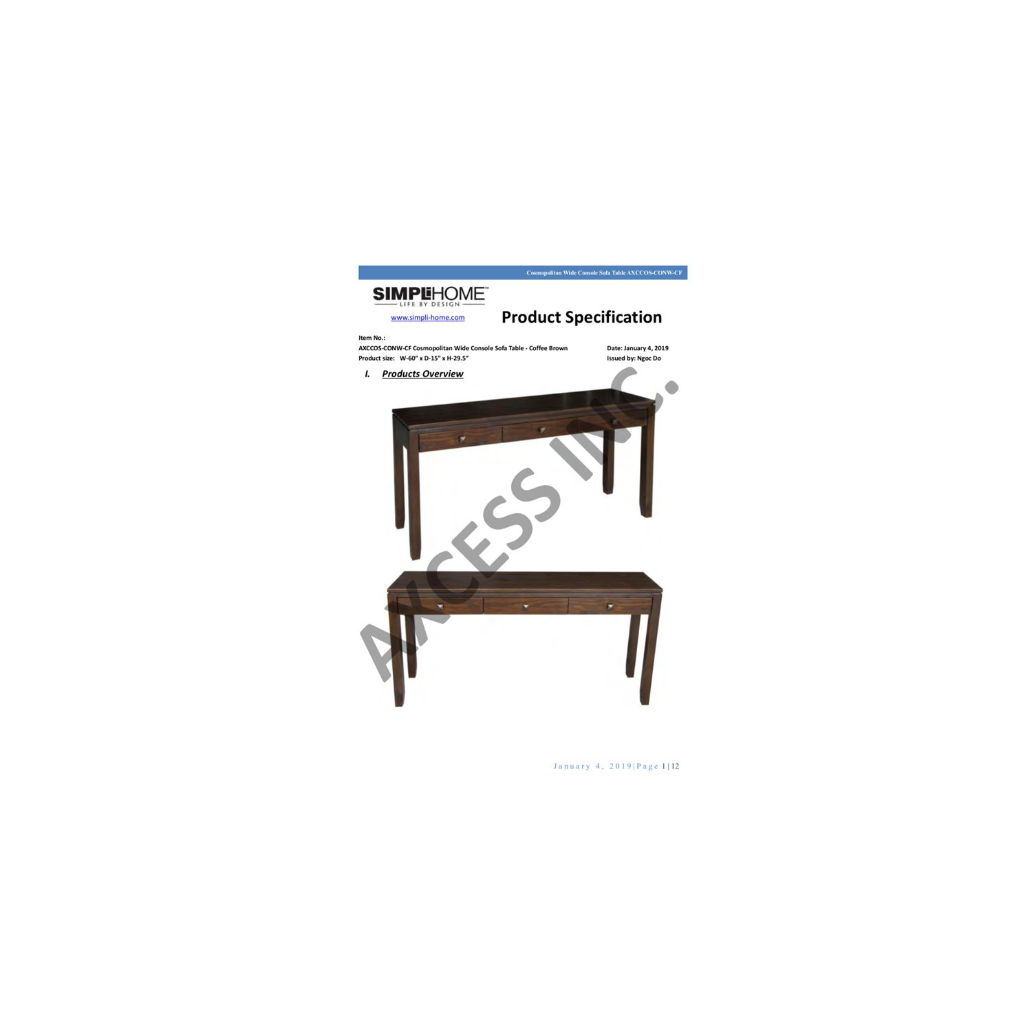 Simpli Home Cosmopolitan Solid Wood Wide Console Sofa Table in Mahogany Brown