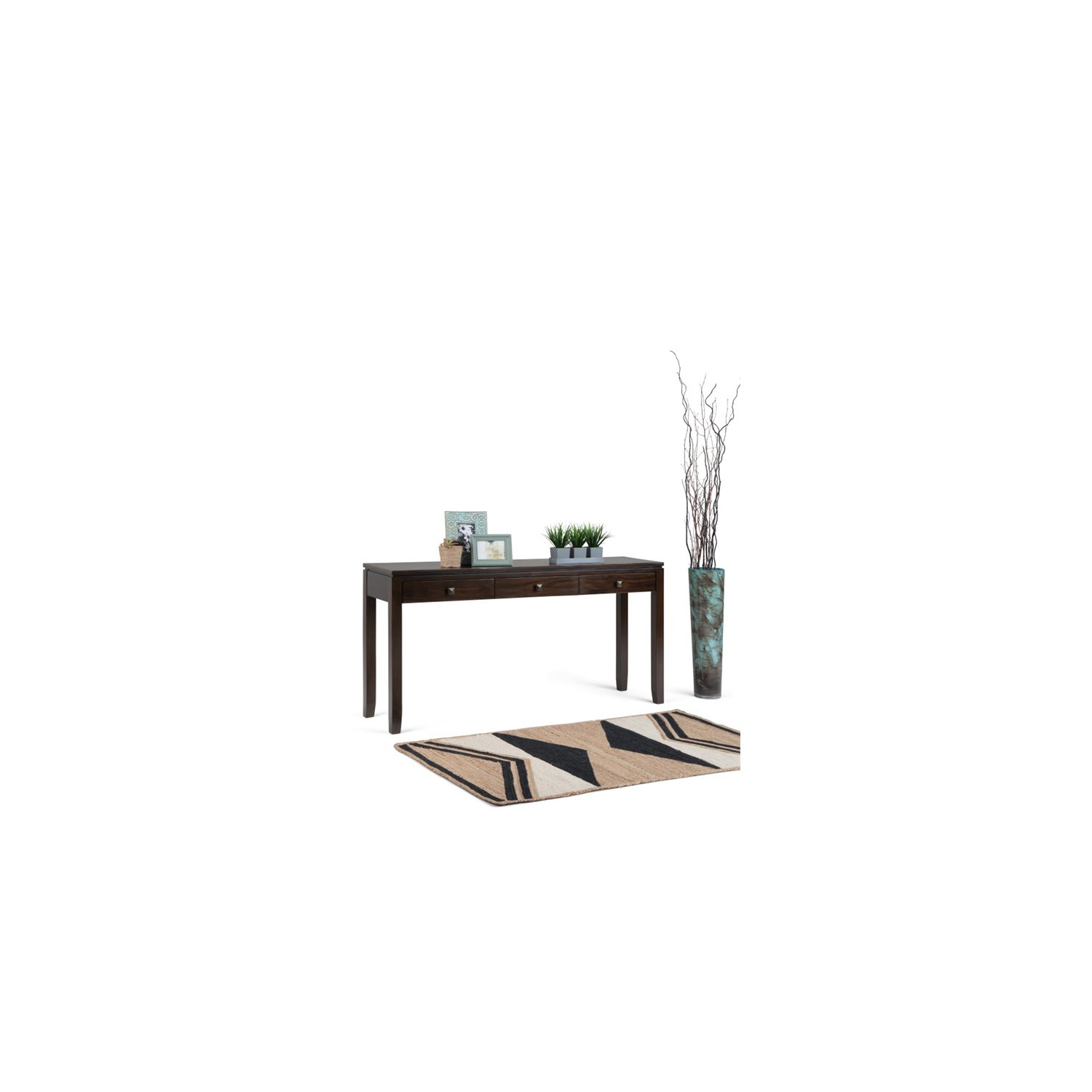 Simpli Home Cosmopolitan Solid Wood Wide Console Sofa Table in Mahogany Brown