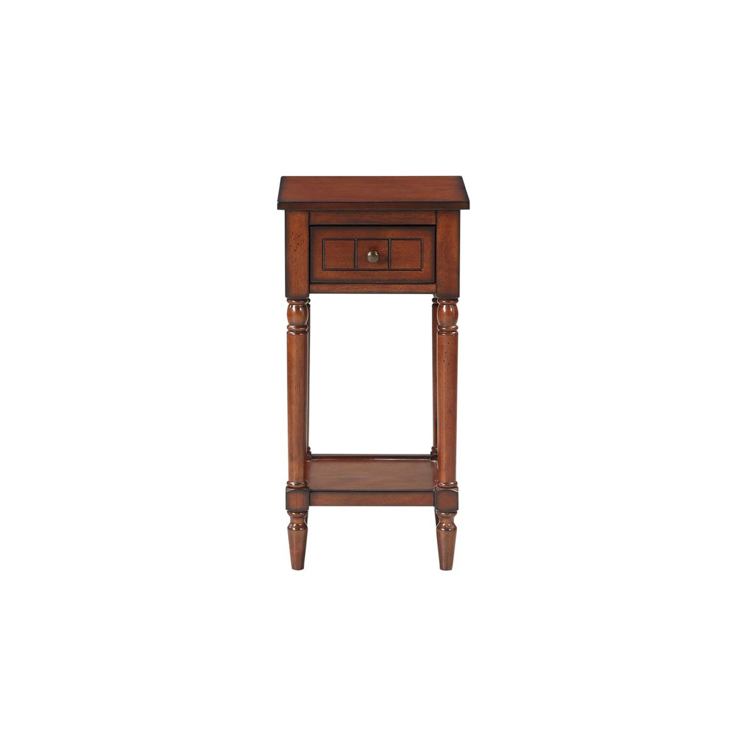 French Country Khloe One-Drawer Accent End Table in Mahogany Wood Finish