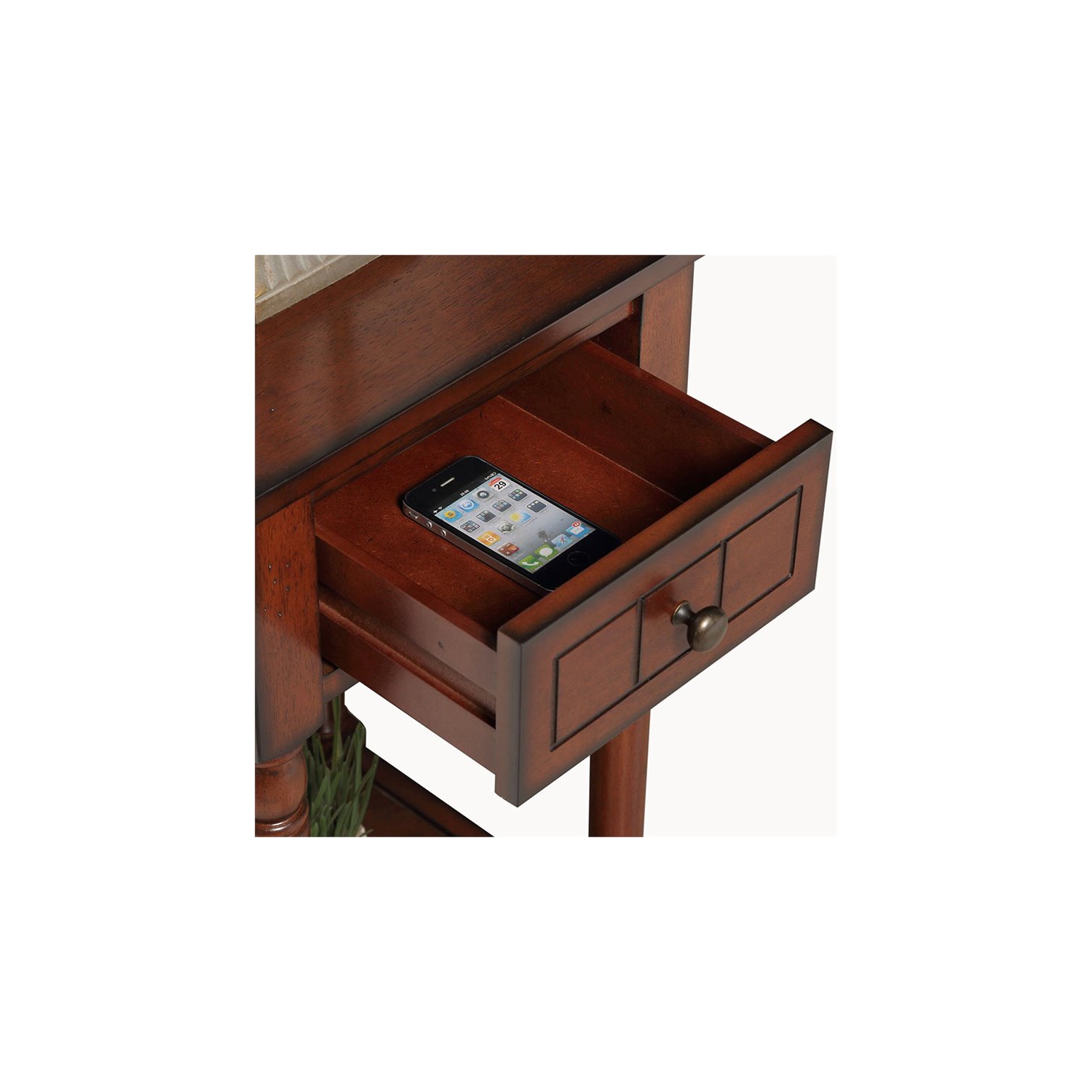 French Country Khloe One-Drawer Accent End Table in Mahogany Wood Finish