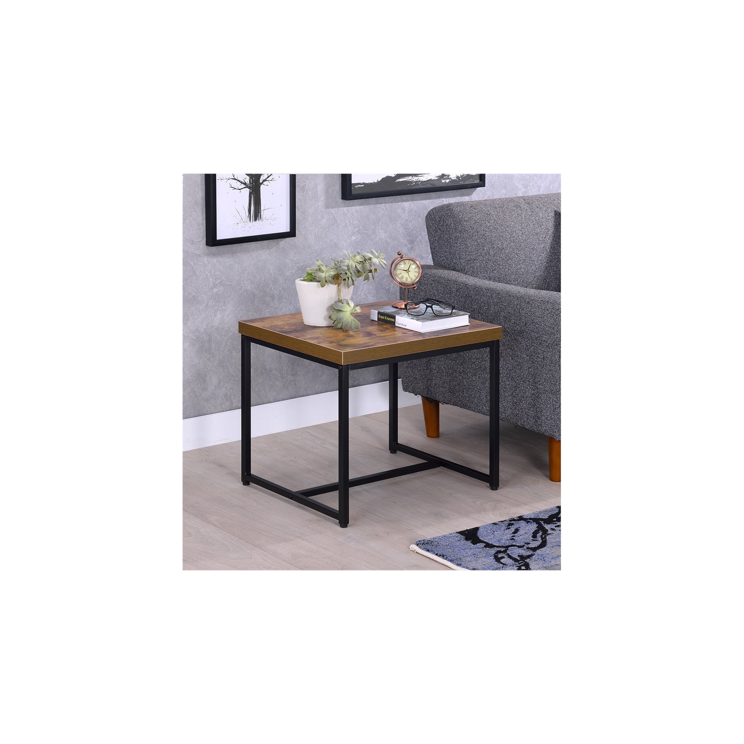 ACME – Table d’extrémité carrée Bob, chêne vieilli et noir