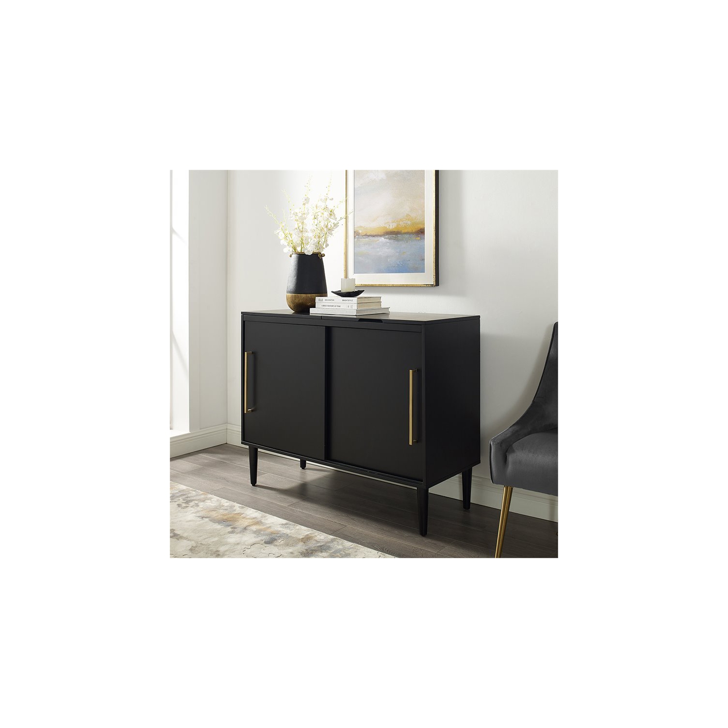 Crosley Everett Media Console Table in Matte Black