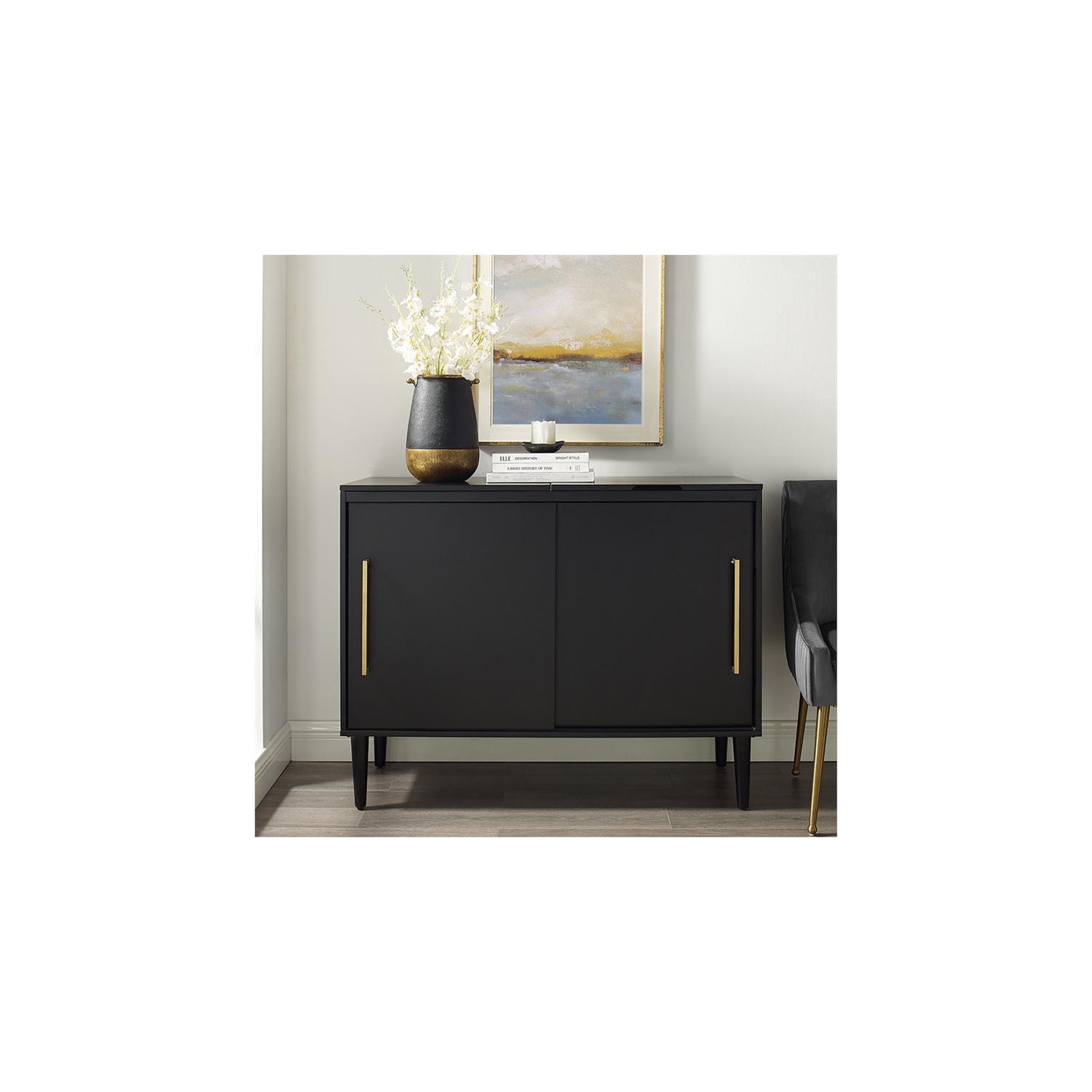 Crosley Everett Media Console Table in Matte Black