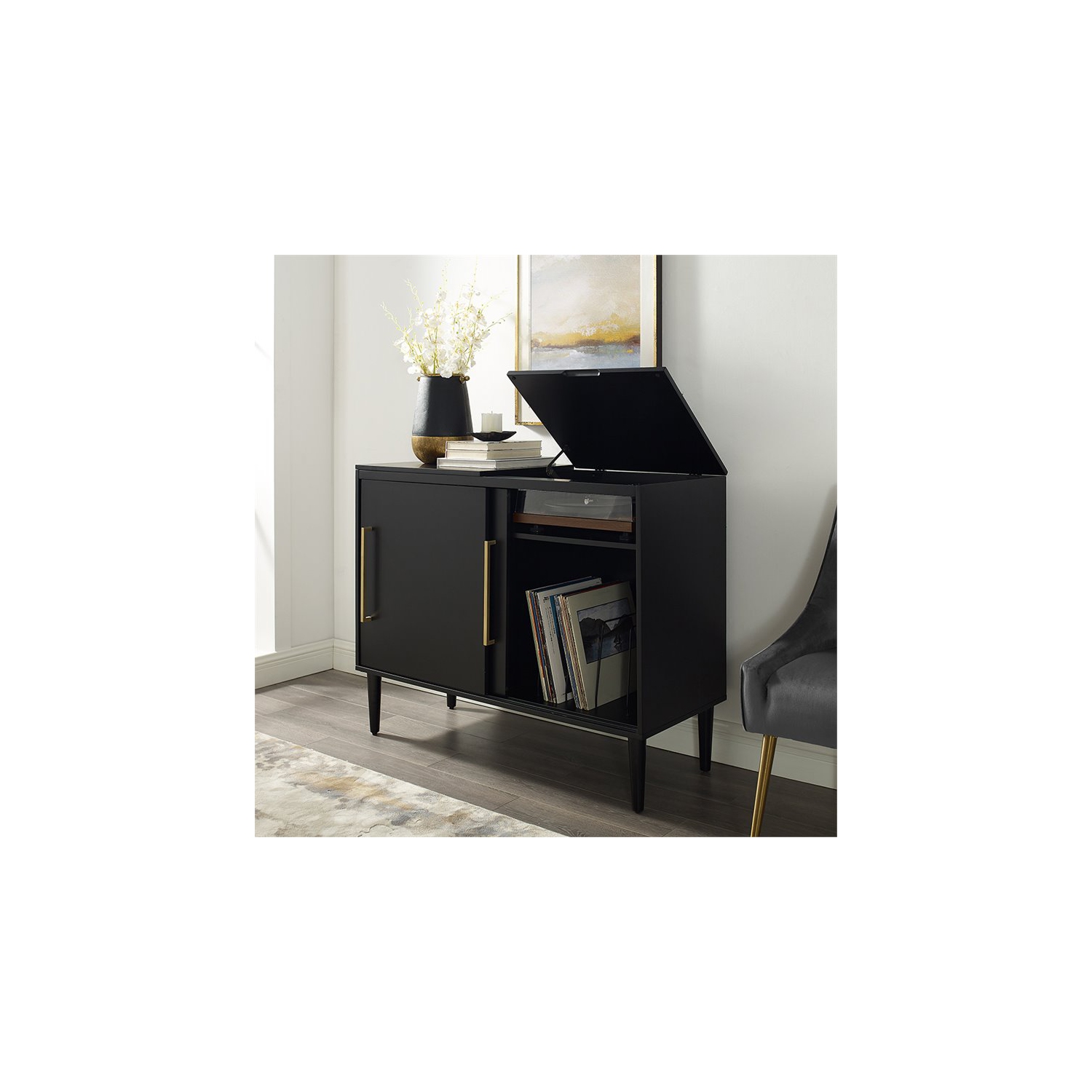 Crosley Everett Media Console Table in Matte Black