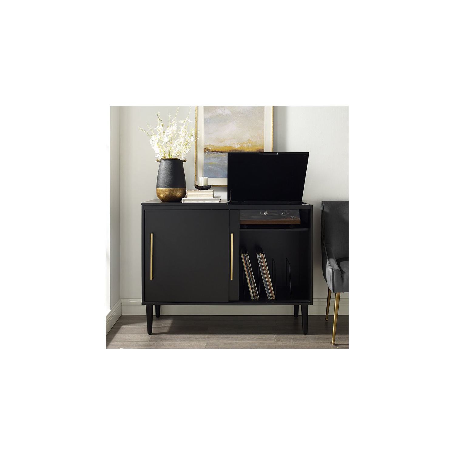 Crosley Everett Media Console Table in Matte Black
