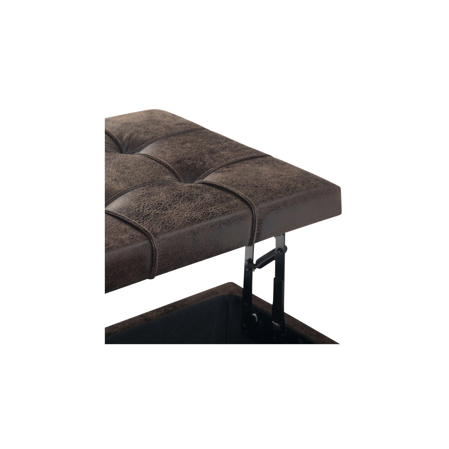 Simpli Home Harrison 36" Transitional Square Coffee Table Ottoman in Brown Faux Leather