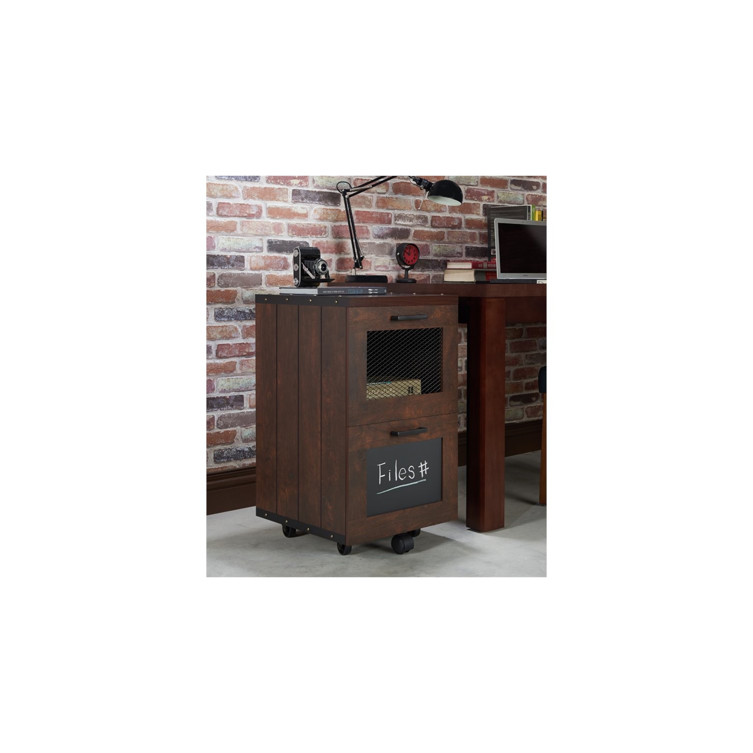 Furniture of America Brynn Industrial Wood Filing Cabinet with Casters in Walnut