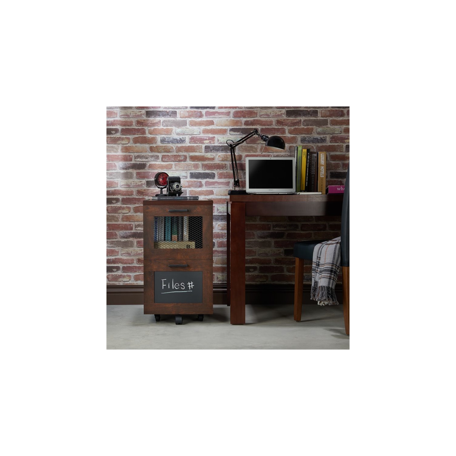 Furniture of America Brynn Industrial Wood Filing Cabinet with Casters in Walnut