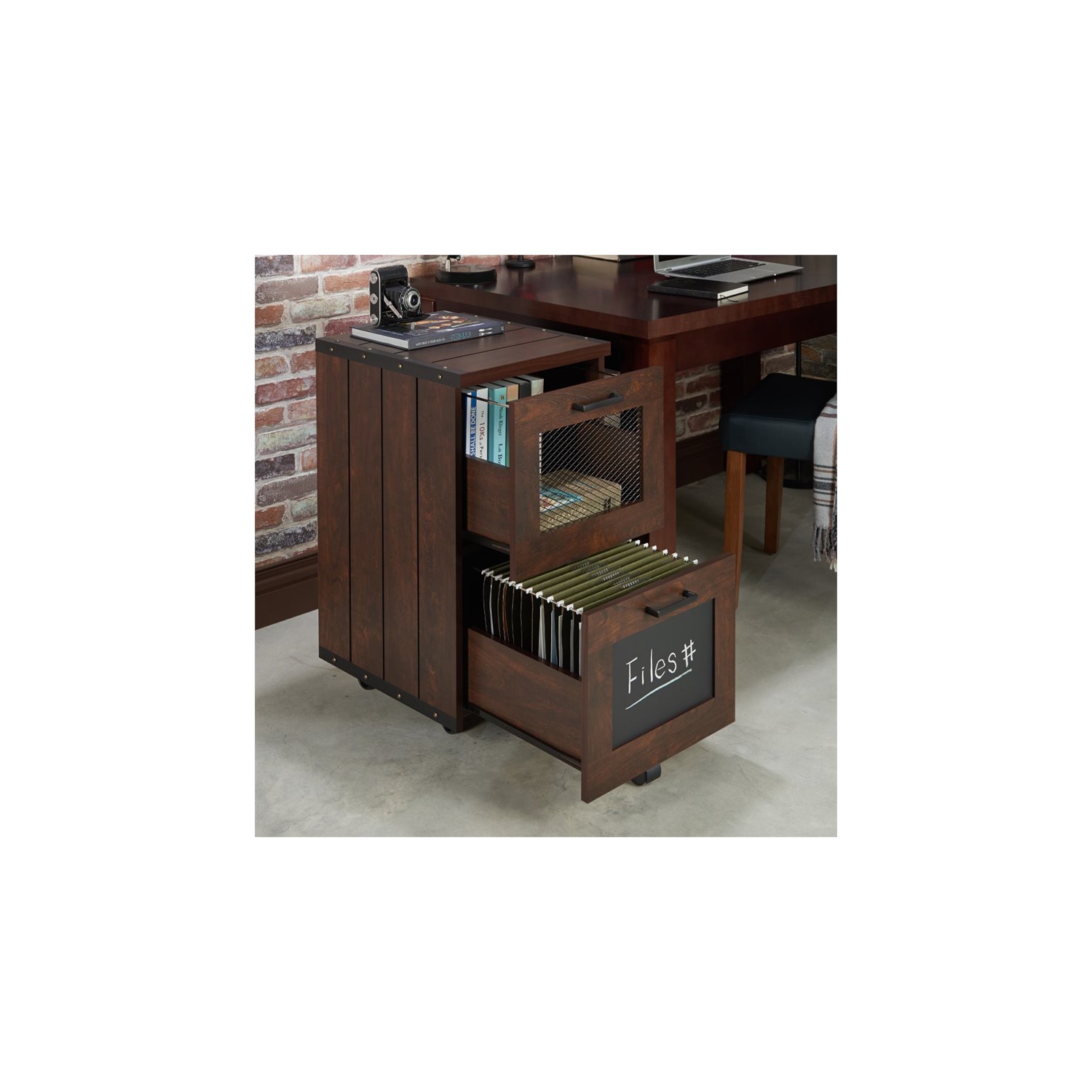 Bowery Hill Industrial Filing Cabinet in Vintage Walnut