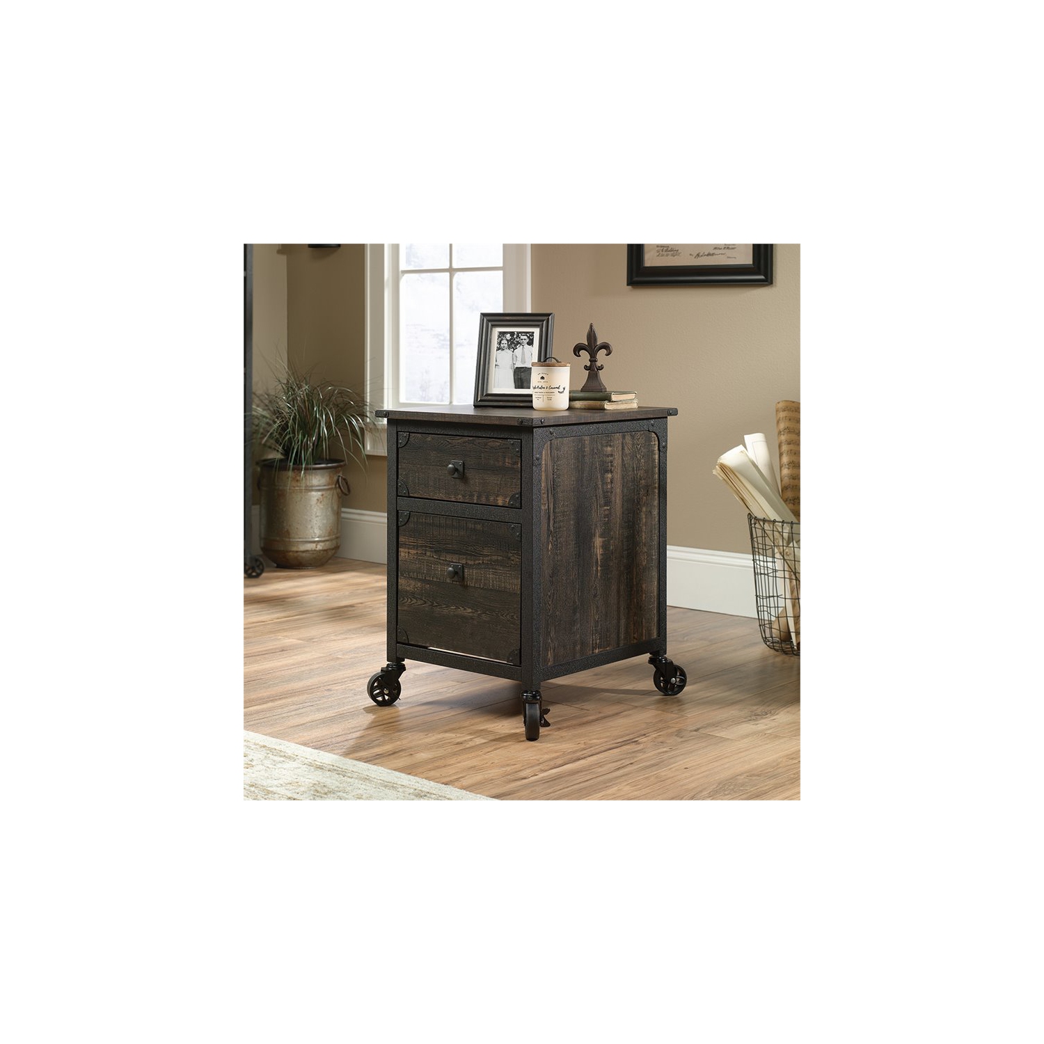 Sauder – Classeur mobile à 2 tiroirs Steel River, chêne charbon/noir