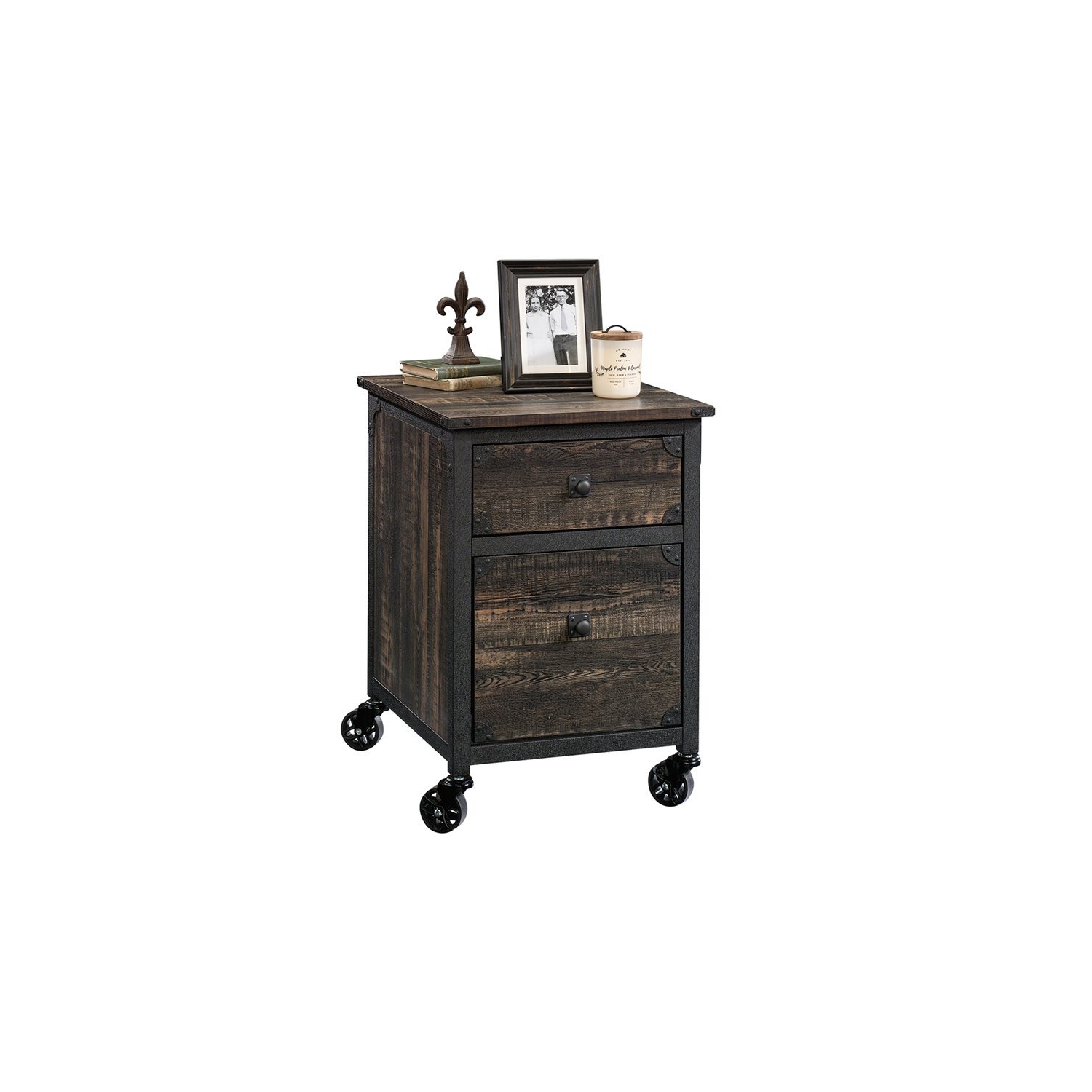 Sauder – Classeur mobile à 2 tiroirs Steel River, chêne charbon/noir