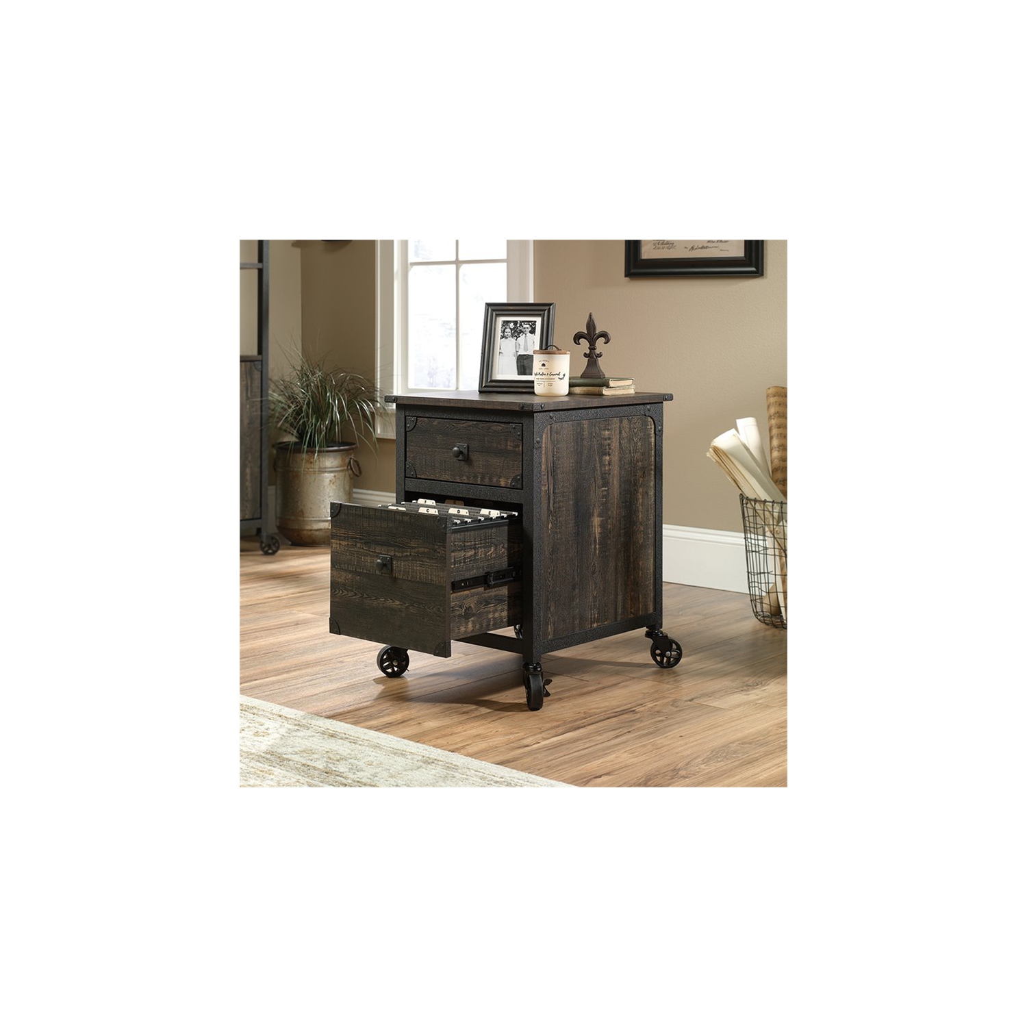 Sauder – Classeur mobile à 2 tiroirs Steel River, chêne charbon/noir