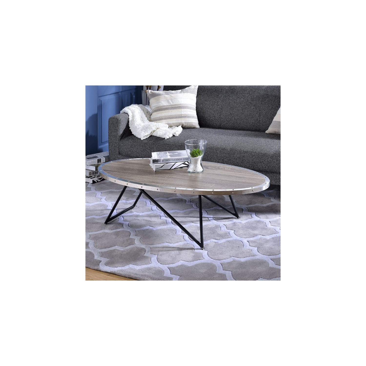 ACME Allis Coffee Table in Weathered Gray Oak