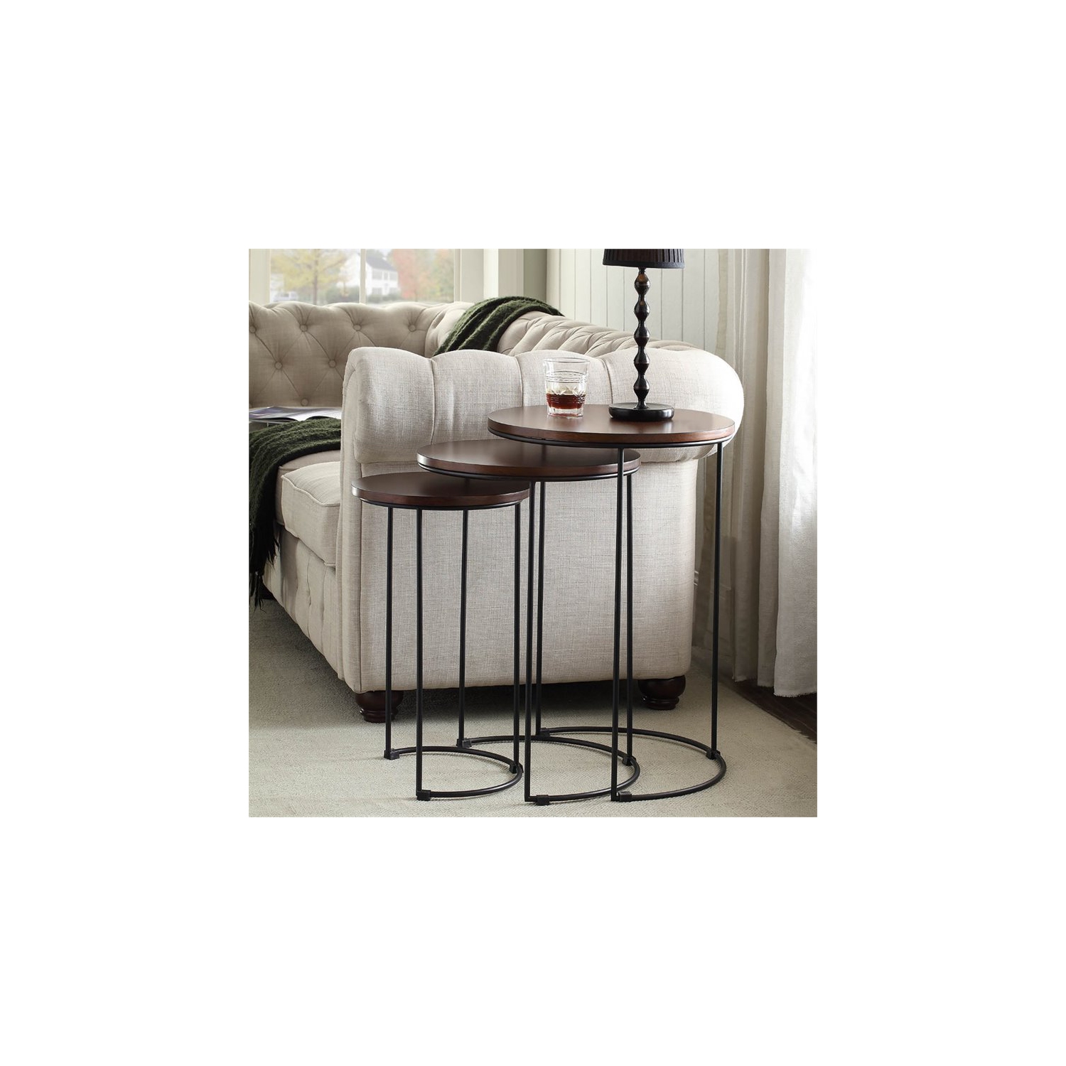 Carolina Classics Evan 3 Piece Nesting End Table Set in Chestnut