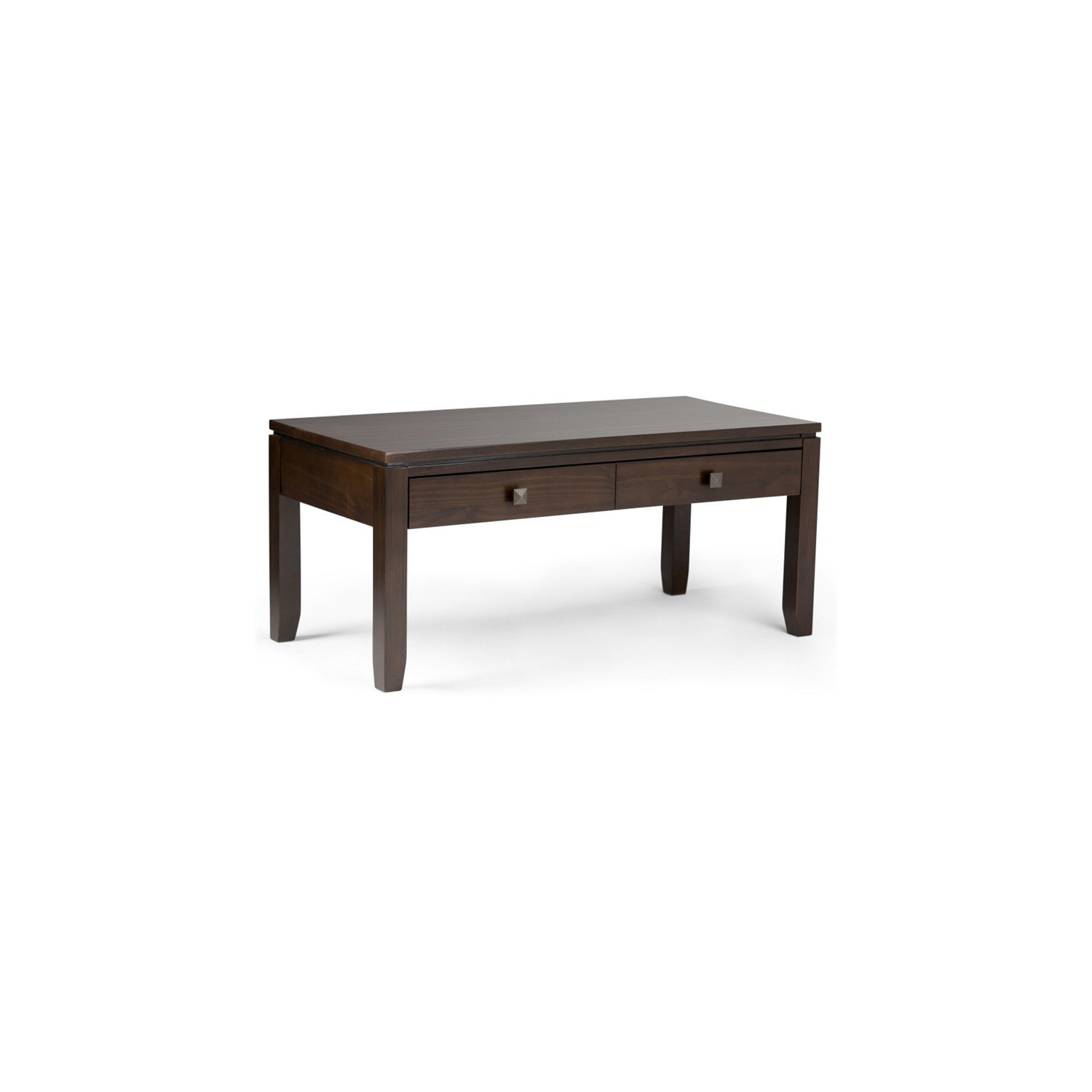 Simpli Home Cosmopolitan Solid Wood Coffee Table with Drawers in Mahogany Brown