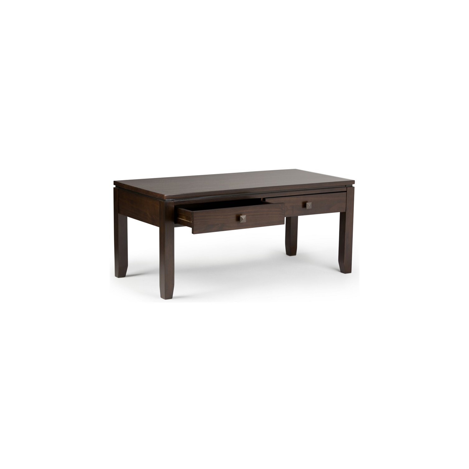Simpli Home Cosmopolitan Solid Wood Coffee Table with Drawers in Mahogany Brown