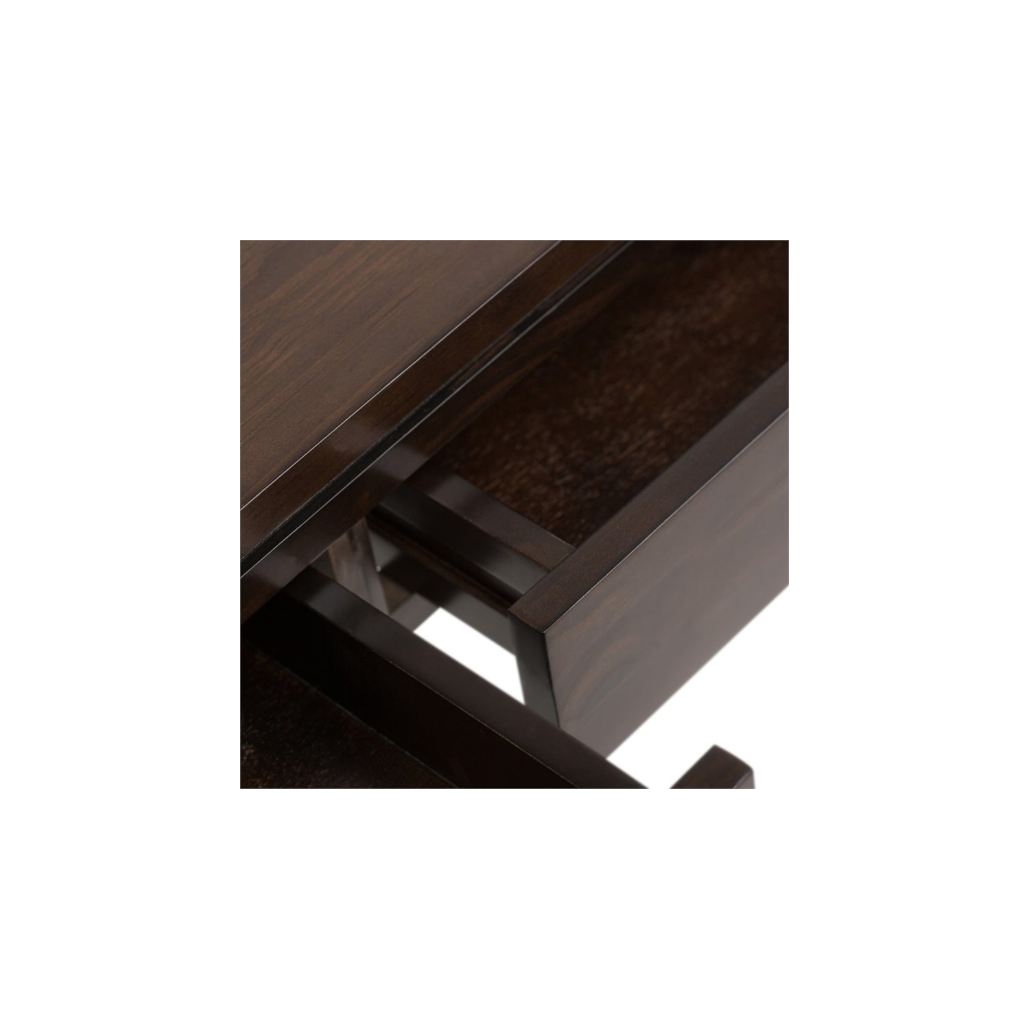 Simpli Home Cosmopolitan Solid Wood Coffee Table with Drawers in Mahogany Brown