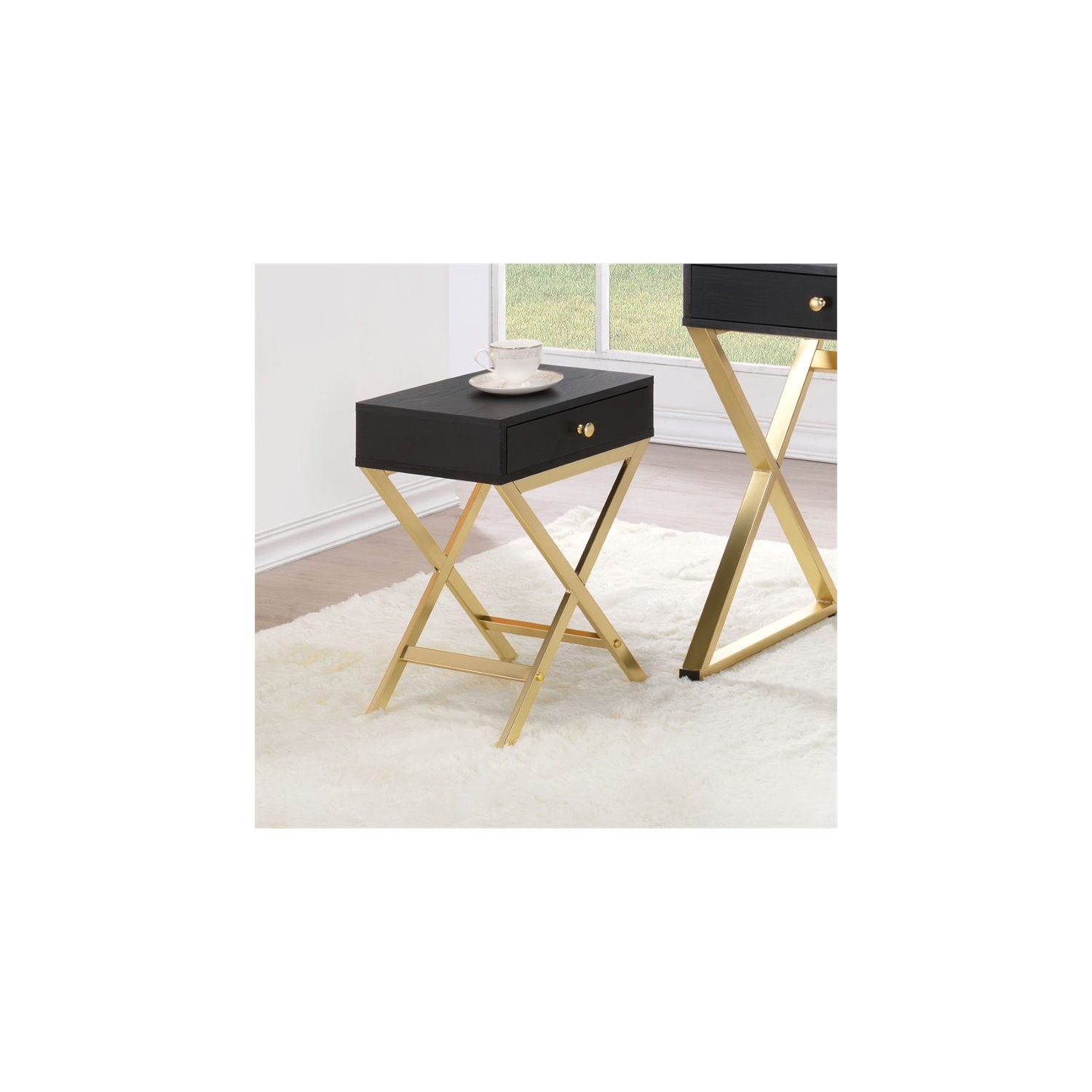 Bowery Hill End Table in Black and Brass