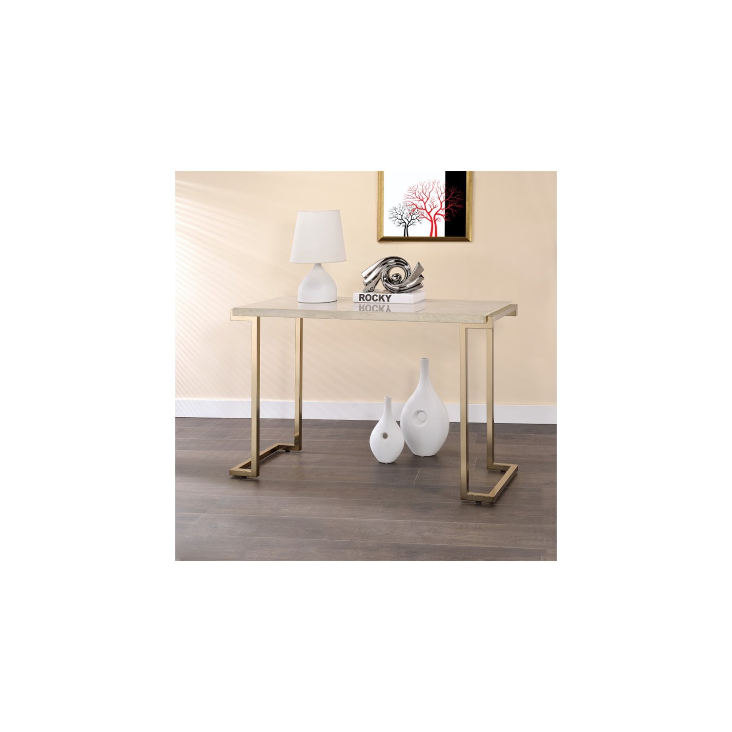 LA console ACME Boice II en faux marbre et en champagne