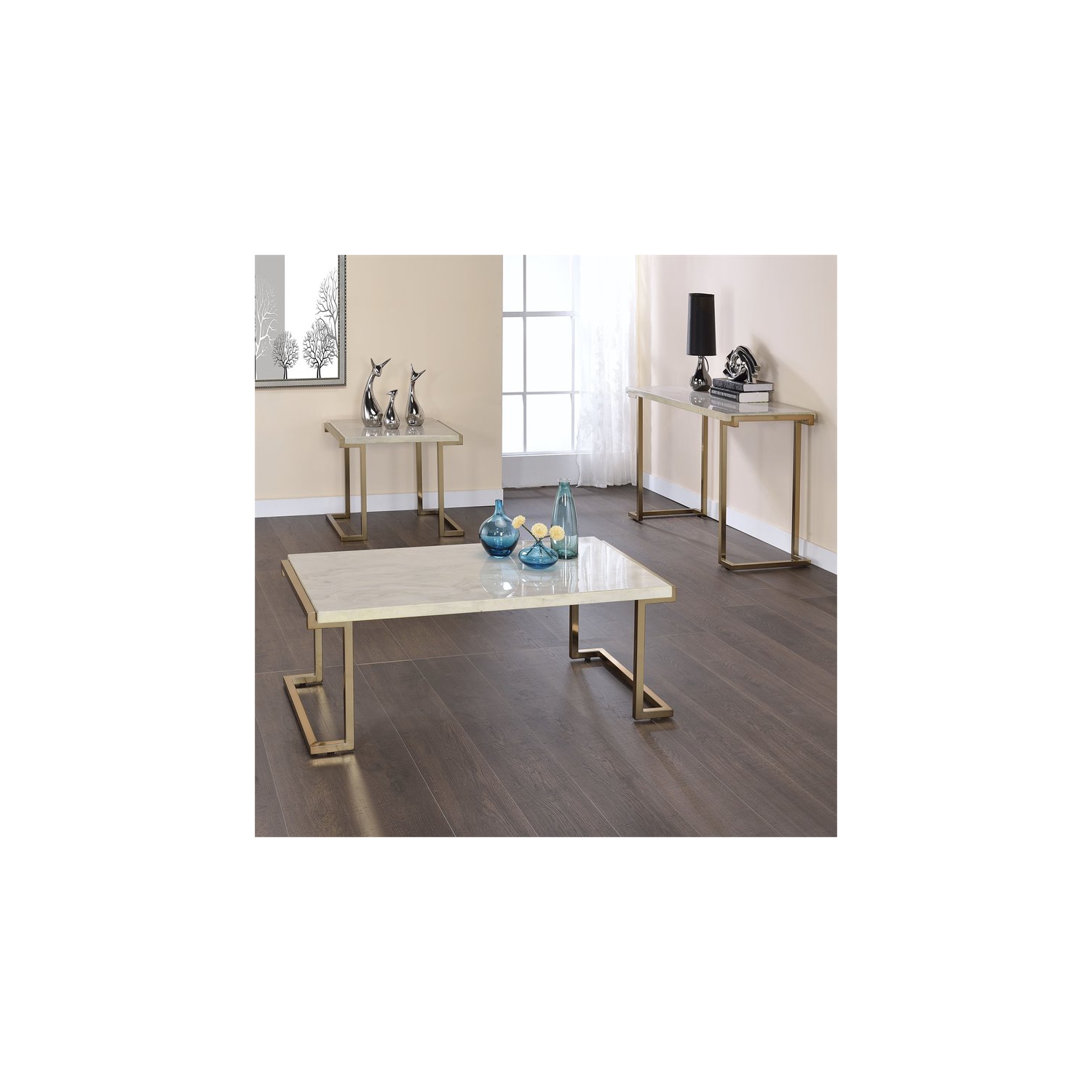 LA console ACME Boice II en faux marbre et en champagne