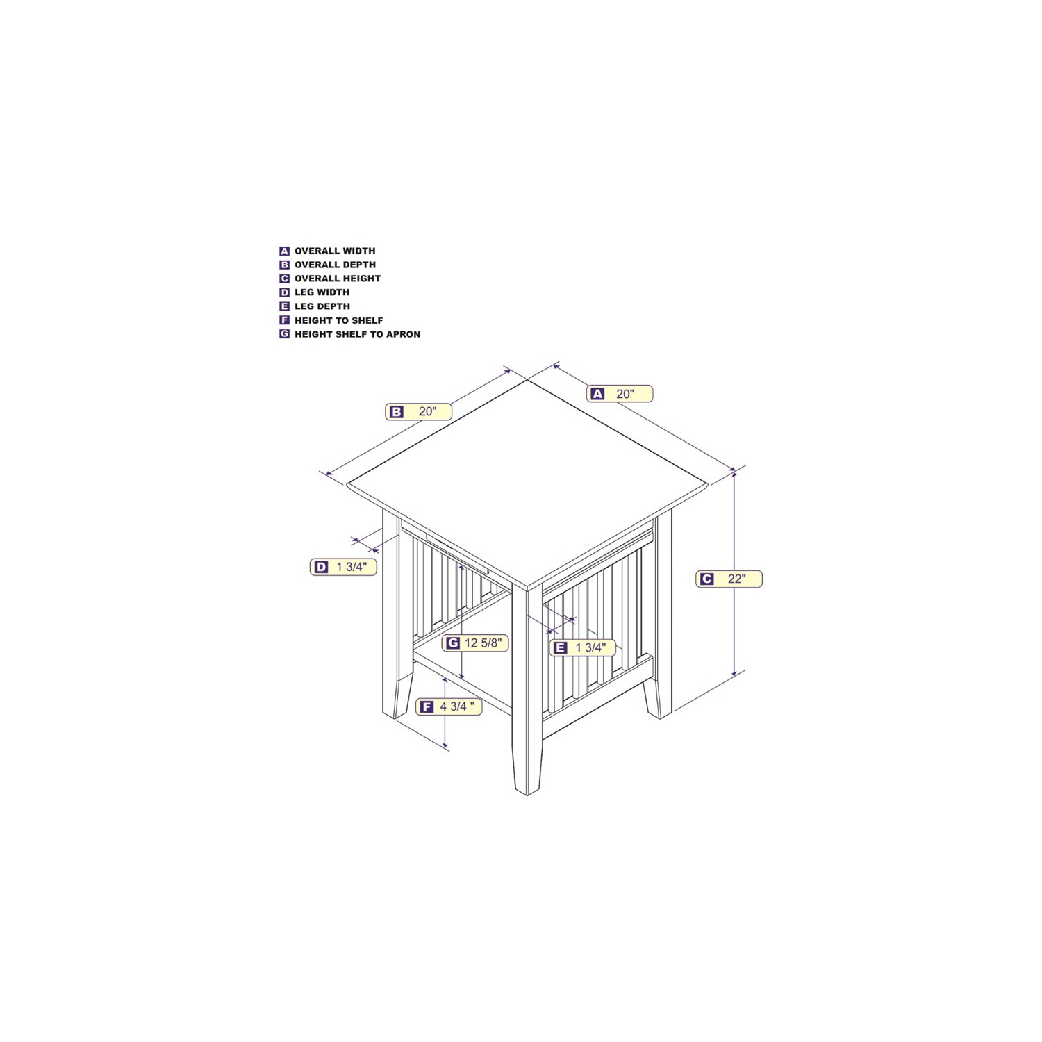 AFI Mission 20" Charger End Table in White